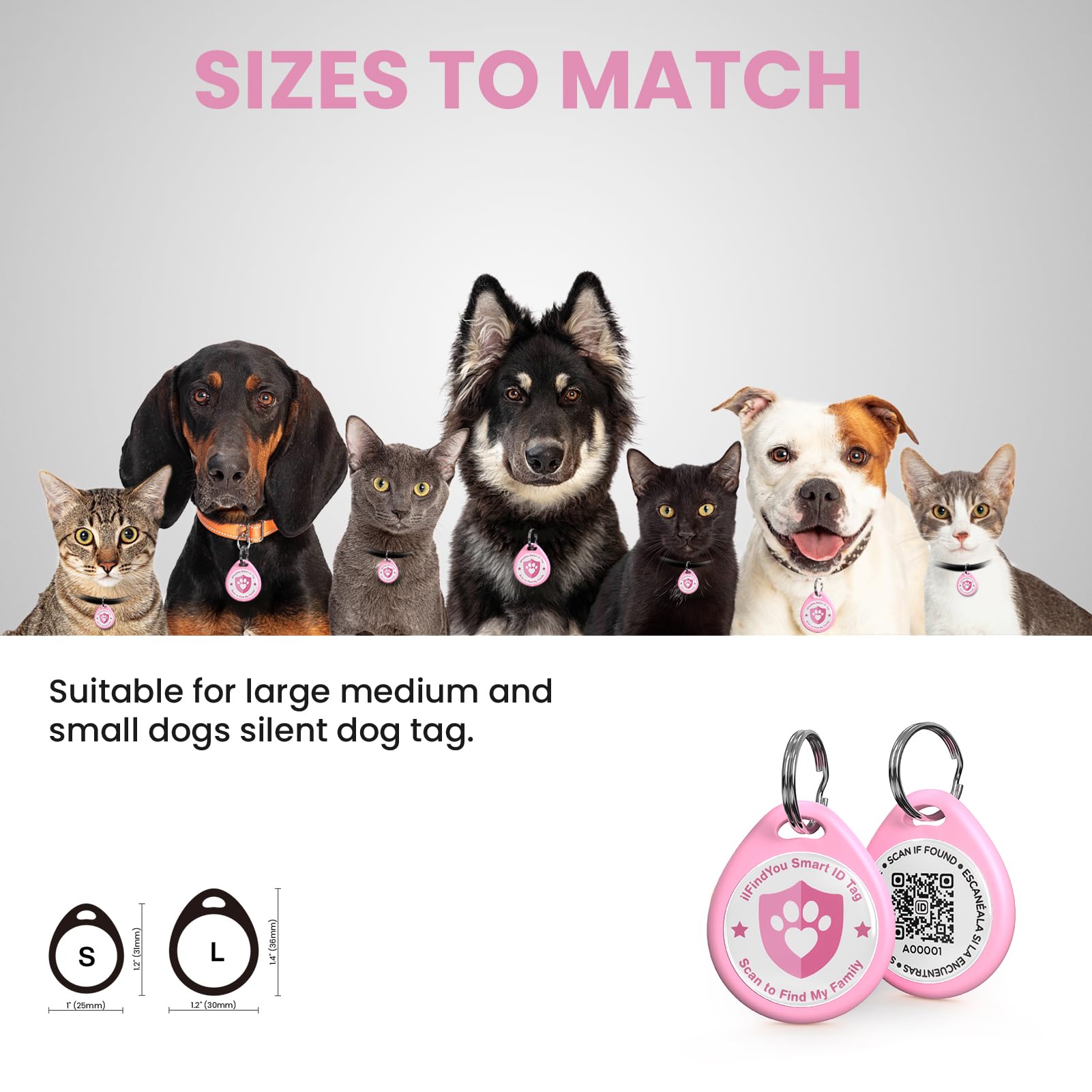 Ilfindyou Cat Tags Personalized Small, Qr Code Cat Name Tag For Cat Kitten Collar, Cat Tracker Scan Location Alerts, Pink S