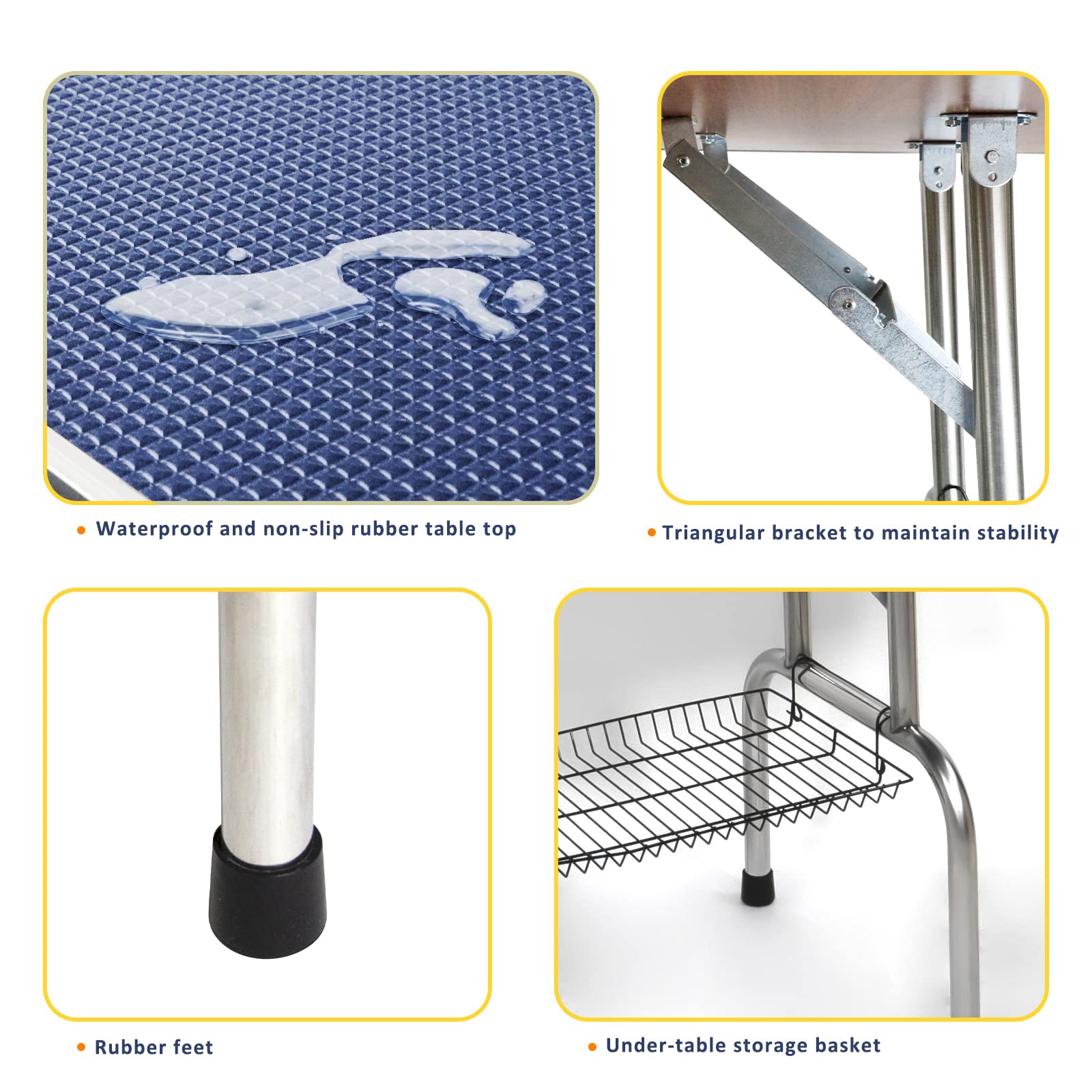 ROOMTEC 46 Dog Grooming Table,Foldable Home Pet Bathing Station with Adjustable Height Arm/Noose/Mesh Tray