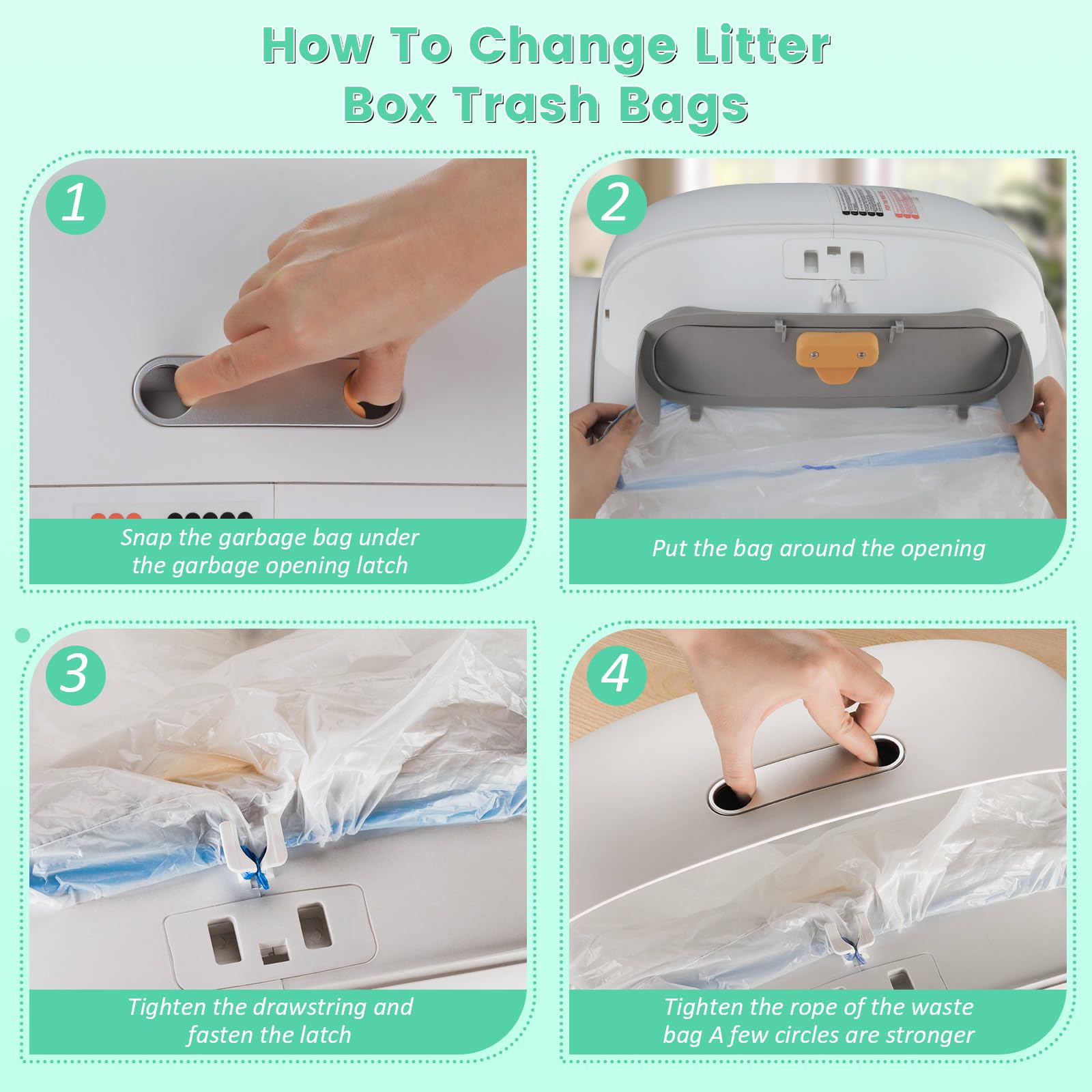 80 Count Waste Bags For Self Cleaning Cat Litter Box, 17.8 X 17.8 Inches Replacement Extra Large Liners, 4 Rolls Of Drawstring T