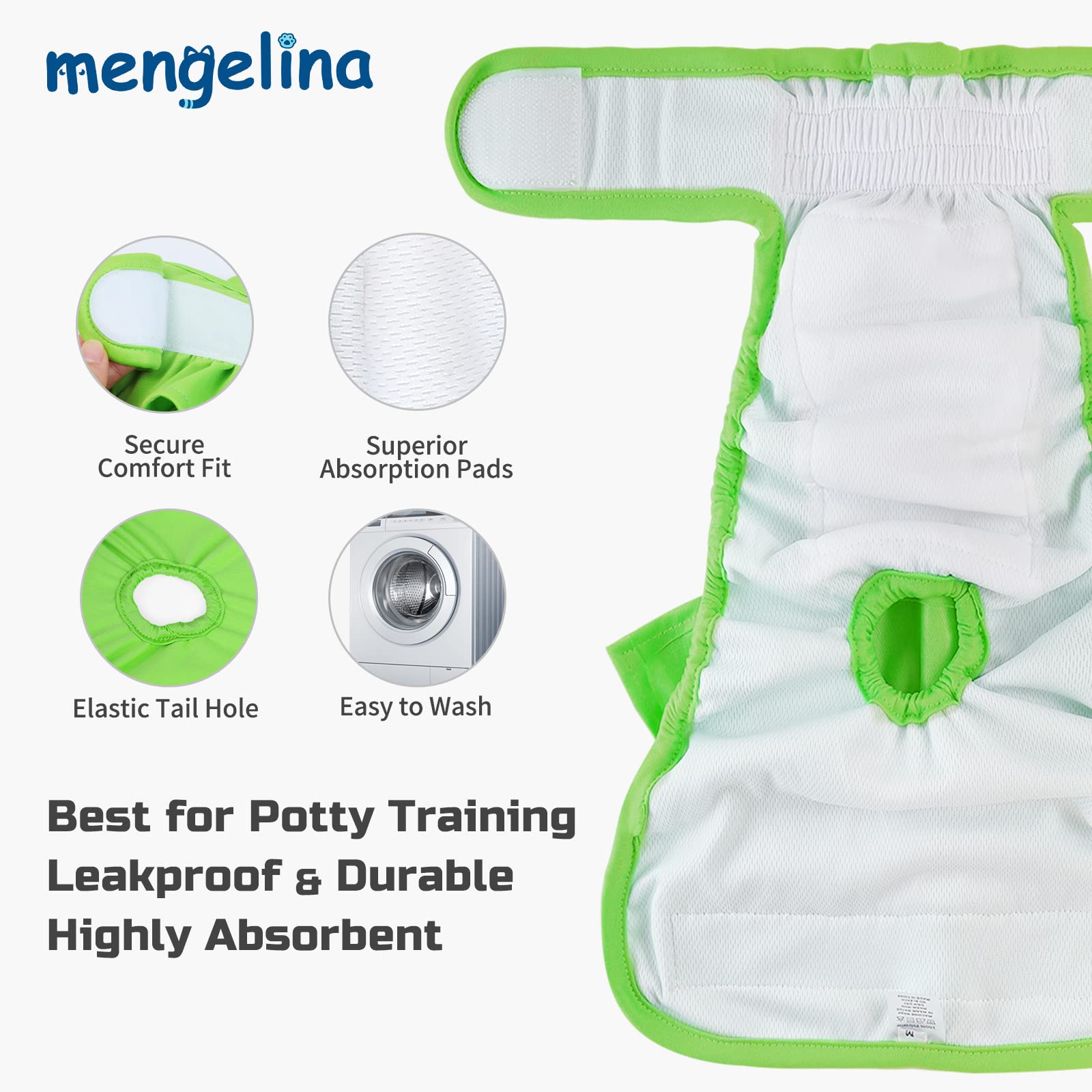 Reusable Dog Diapers Female 3 Pack Washable Highly Absorbent Doggie Diapers, Flexible Doggy Diapers Female, Leak-Proof Puppy Dia