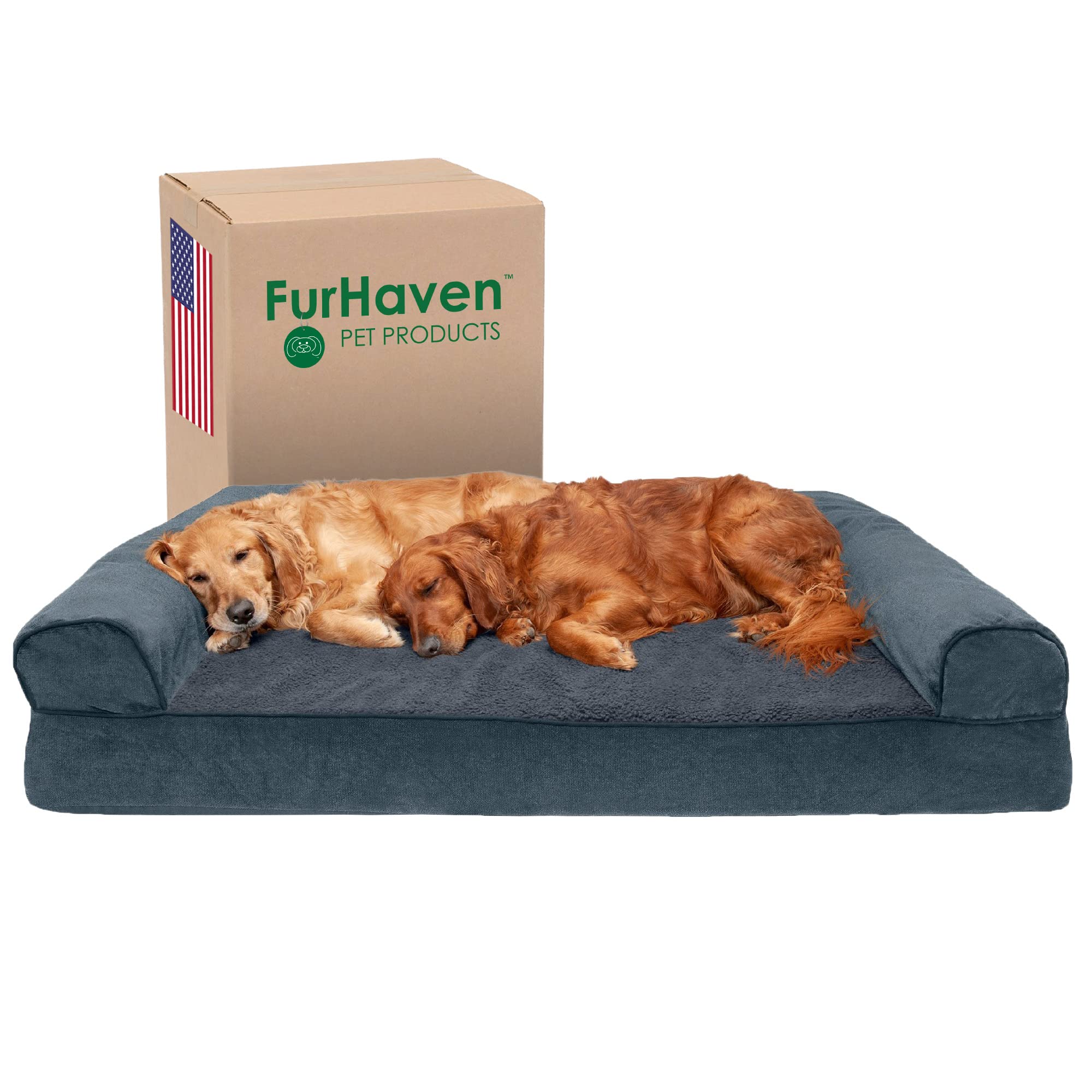 Furhaven Orthopedic Dog Bed For Large Dogs W/ Removable Bolsters & Washable Cover, For Dogs Up To 125 Lbs - Sherpa & Chenille So