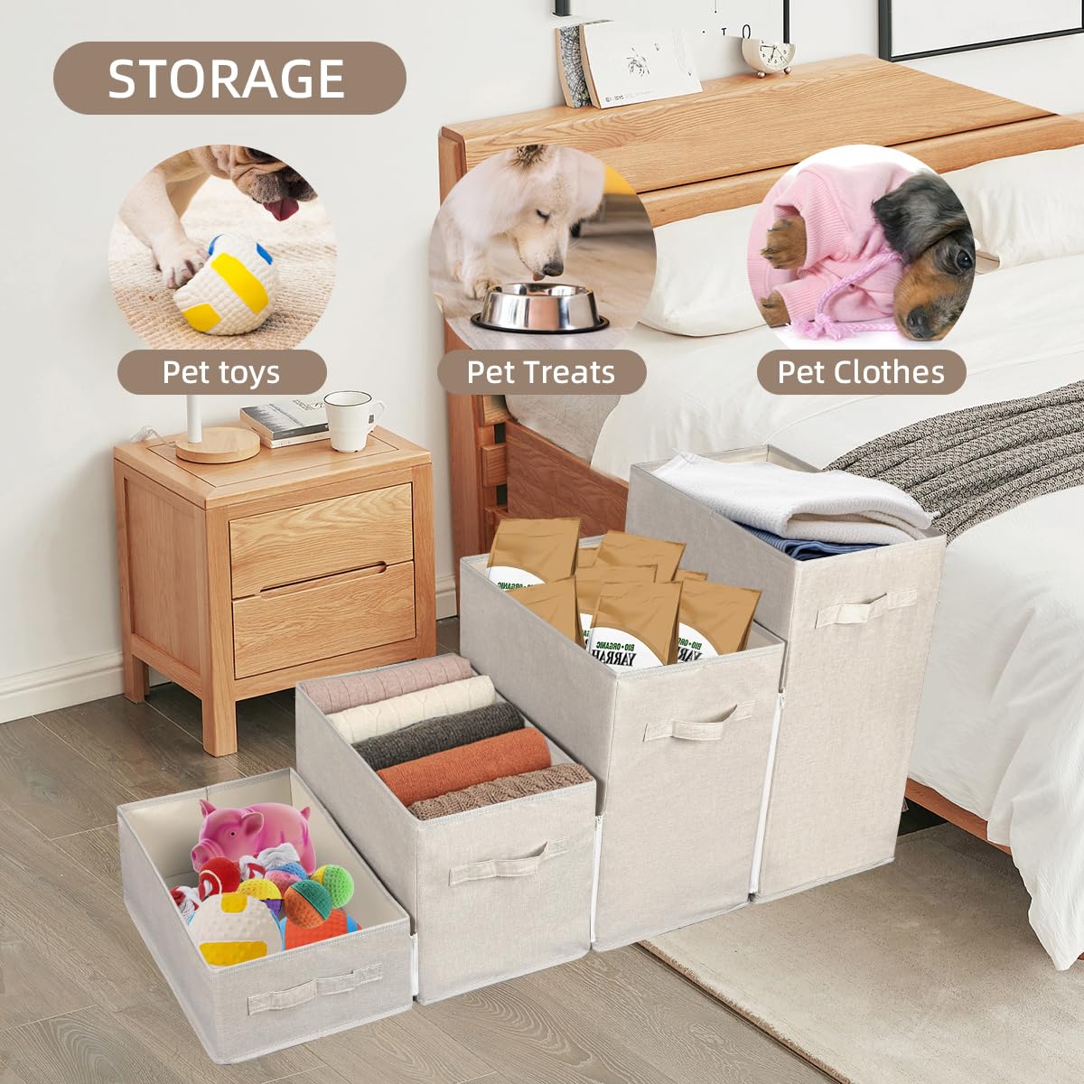 Weavelyrics Dog Stairs With Storage, 4-Step Folding Pet Steps For Small Dogs And Cats, Pet Steps Storage With Zip, Pet Stairs Fo
