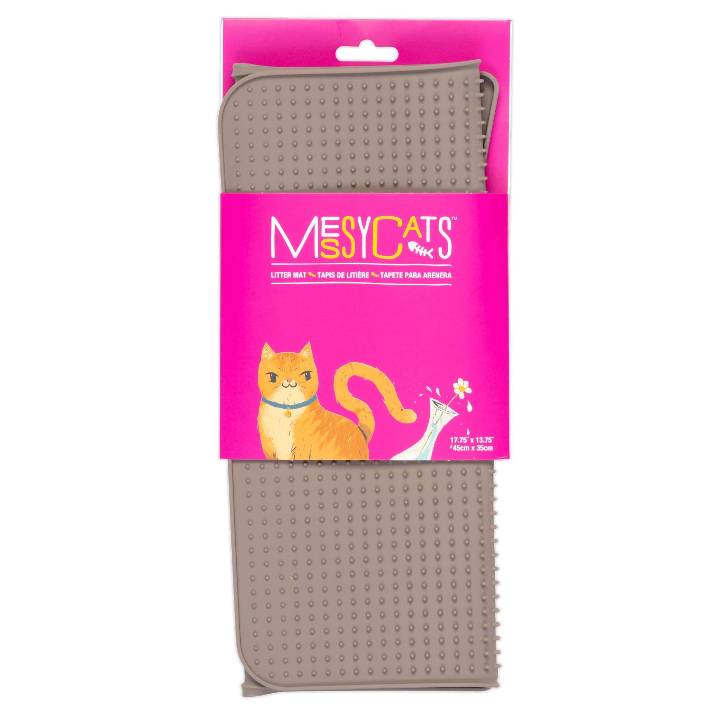Messy Cats Silicone Litter Mat With Soft Graduated Spikes, 18' X 14', Grey