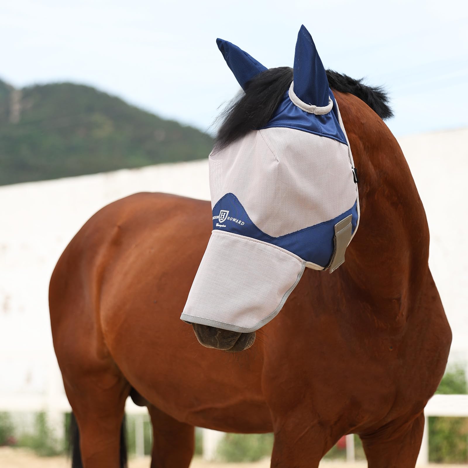 Harrison Howard Full Face Horse Fly Mask UV Protection and Breathable for Equine Use Comfortable Navy XS