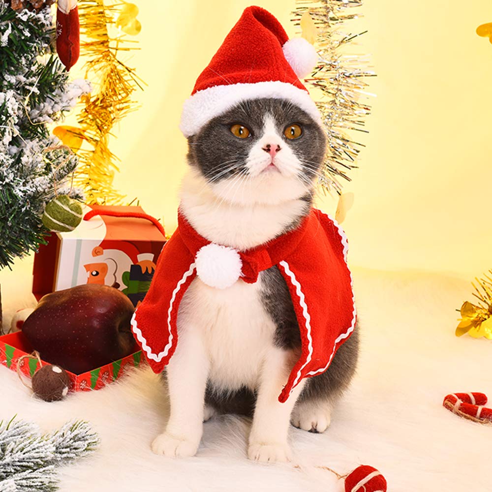 Christmas Santa Hats Plush Pet Dog Cat Red Hat Merry Christmas Caps Deluxe Headpiece Adjustable 3D Cosplay Costume Accessories C