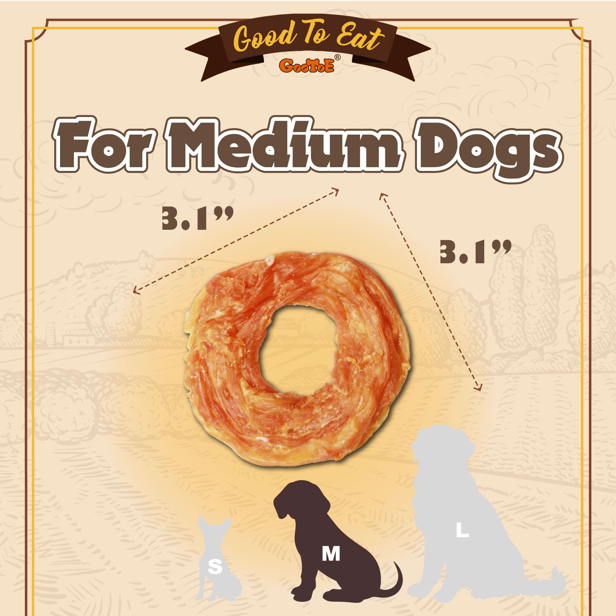 Gootoe Turkey Tendon Dog Treats, Ring (M) 1 lb, 100% USA Sourced Turkey, Natural Snack, Premium Puppy Chews, Hypoallergenic, Raw