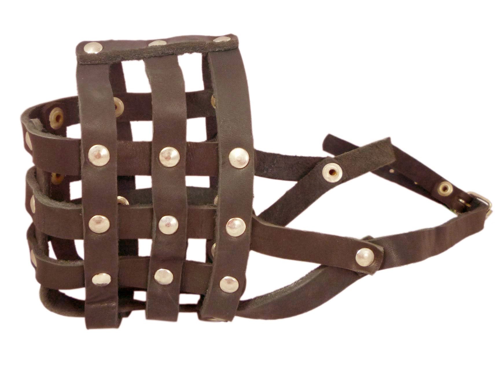 Real Leather Dog Basket Muzzle #107 Brown - Pit Bull, Amstaff (Circumference 12', Snout Length 3.5')