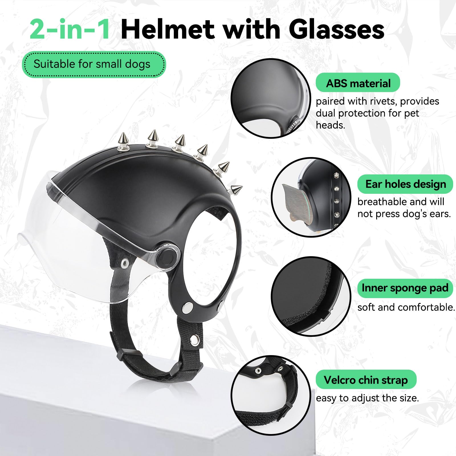 Enjoying Dog Helmet With Anti-Uv Clear Goggles Pet Helmet With Ear Holes Rivet Anti-Sand Dog Hat For 16.5-27.5Lbs Dogs Cycling/D