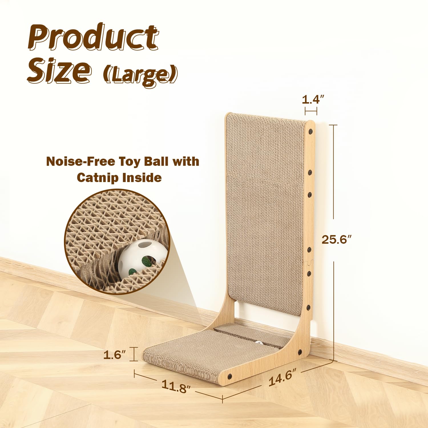 Zakkart 2-Pack Cat Scratching Board, 25.6'' Tall Cardboard L Shape Vertical Cat Scratchers For Indoor Cats, Cat Scratching Post