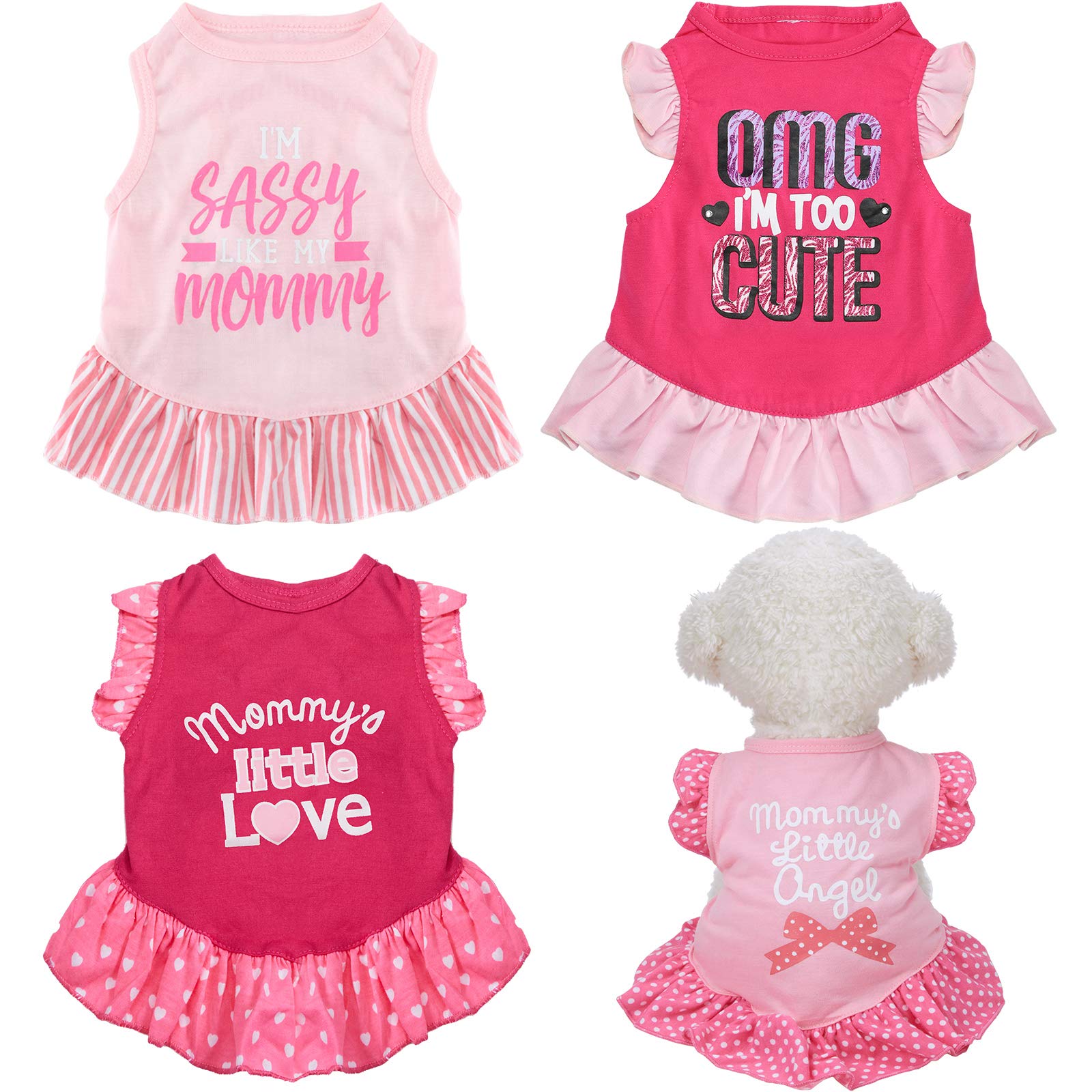 Weewooday 4 Pieces Pet Dress Shirt Cute Pink Dog Sundress Printed Dog Princess Dress Puppy Summer Apparel Clothes Pet Skirt Shir