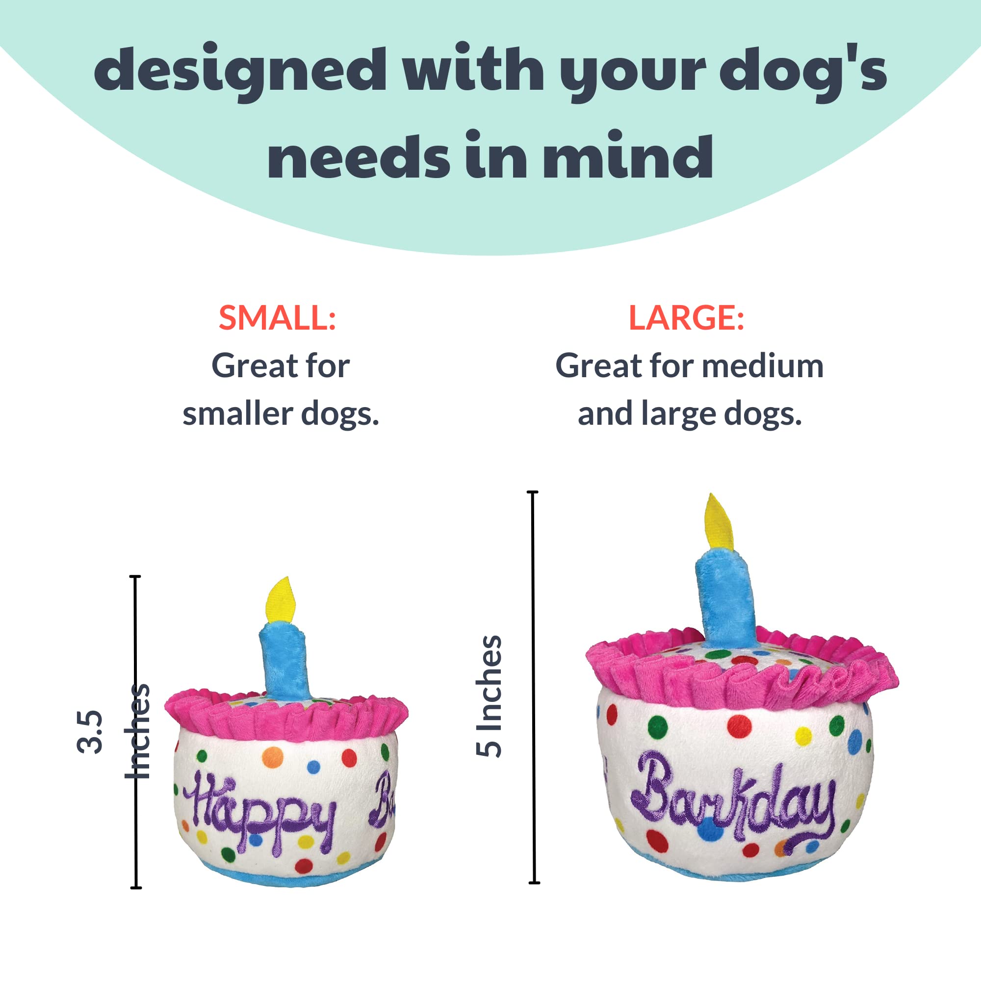 H&K For Dogs Power Plush | Happy Barkday Cake (Small) | Birthday Funny Dog Toy | Dog Toy With Squeaker | Dog Gift | Fun, Durable, And Safe | Squeaky Dog Toy