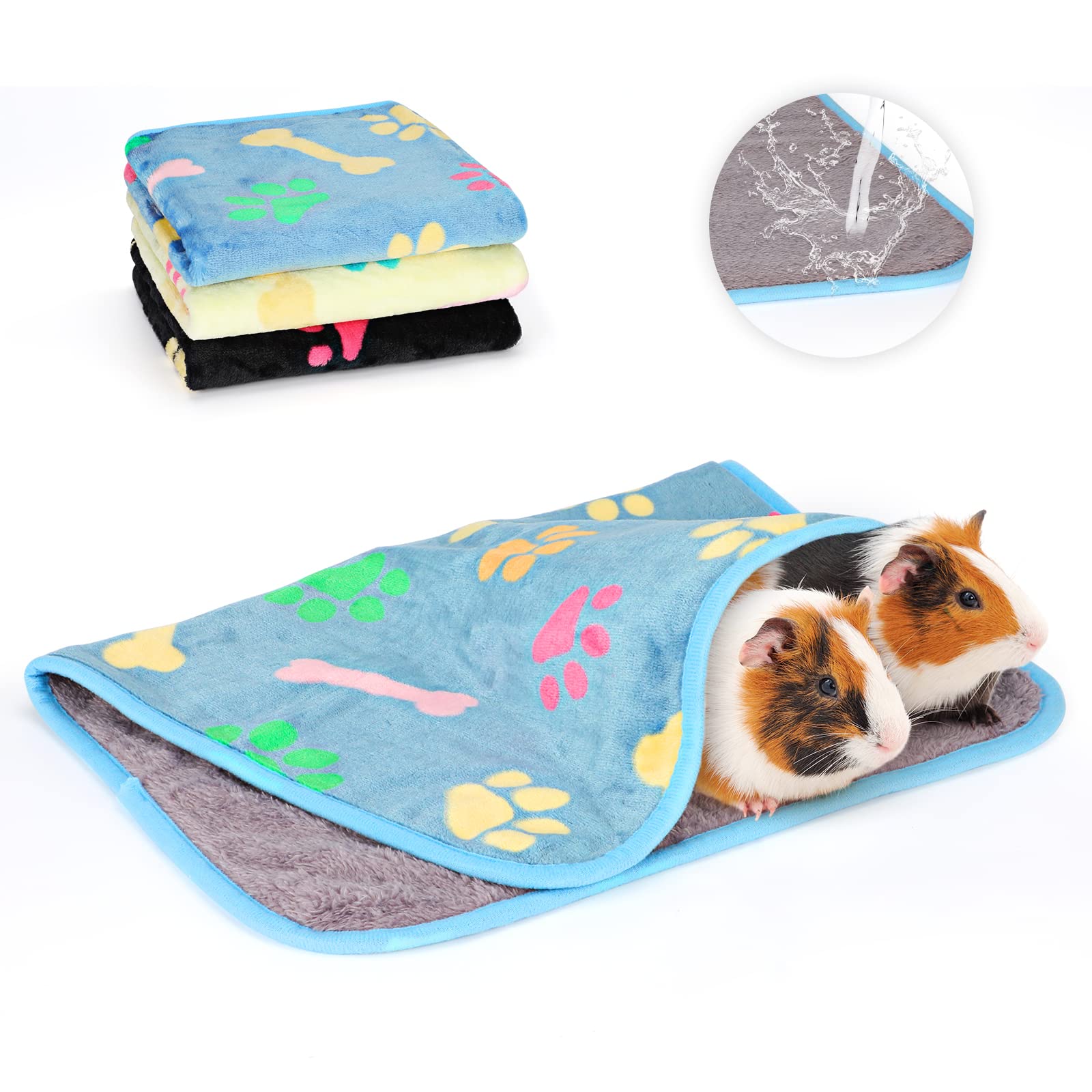 Yuepet 3 Pack Waterproof Guinea Pig Blankets Washable Small Animal Fleece Cage Liners Soft Pet Mat Guinea Pigs Fleece Bedding Fo