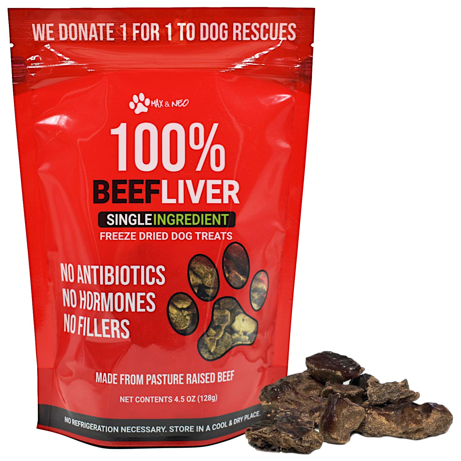 Max and Neo Freeze Dried Beef Liver Dog Treats - Single Ingredient, Pasture Raised, Grass Fed, Human Grade Beef Grown in The USA