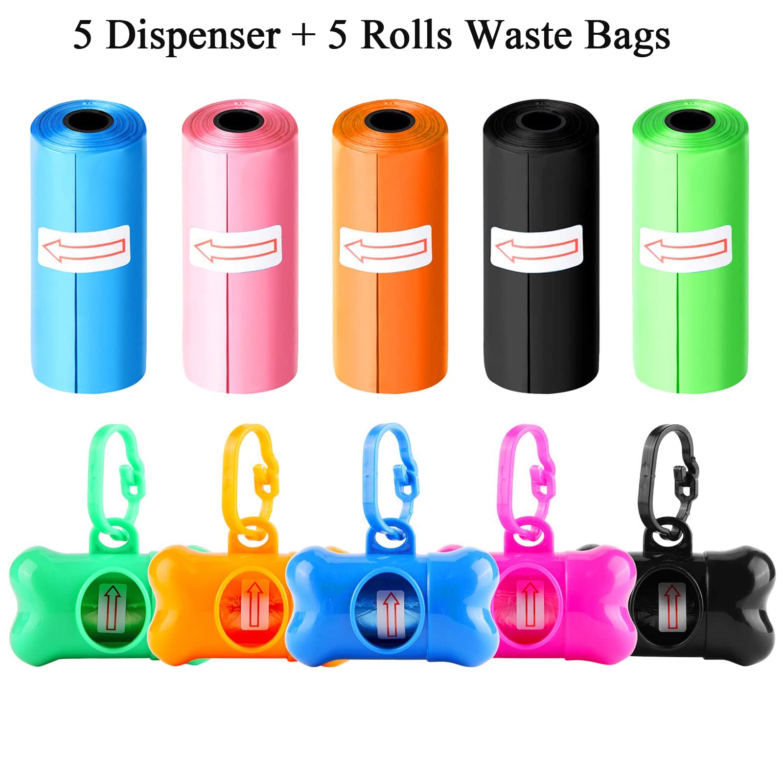 Arroyner 5 Pack Bone Shaped Poop Bag Dispenser Pet Waste Disposal Bag Dispenser (Random Color)