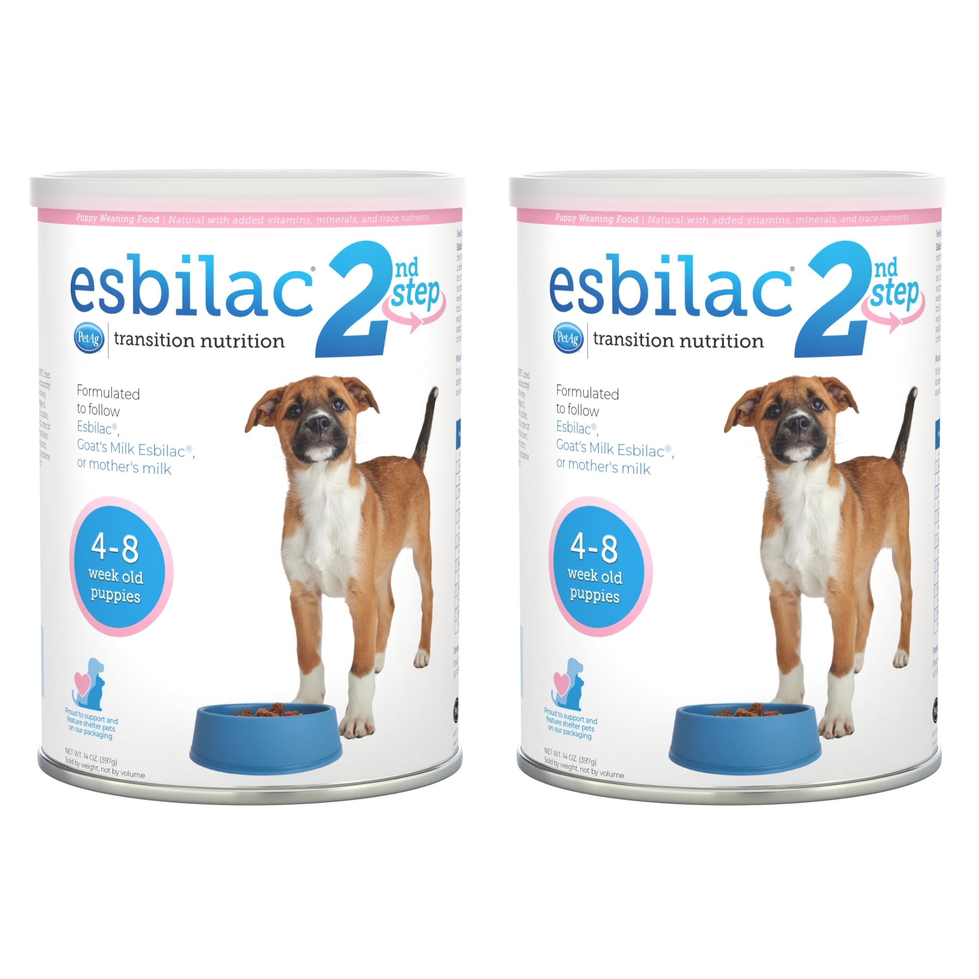 Pet-Ag Esbilac 2nd Step Puppy Weaning Food - 14 oz, Pack of 2 - Powdered Puppy Weaning Formula with DHA, Natural Milk Protein, V