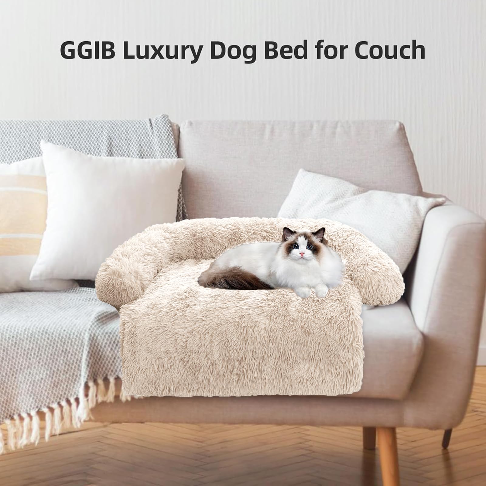 Calming Dog Bed Fluffy Plush Dog Mat For Furniture Protector With Removable Washable Cover For Large Medium Small Dogs And Cats (Xs (31'X23.5'X5'), Beige)