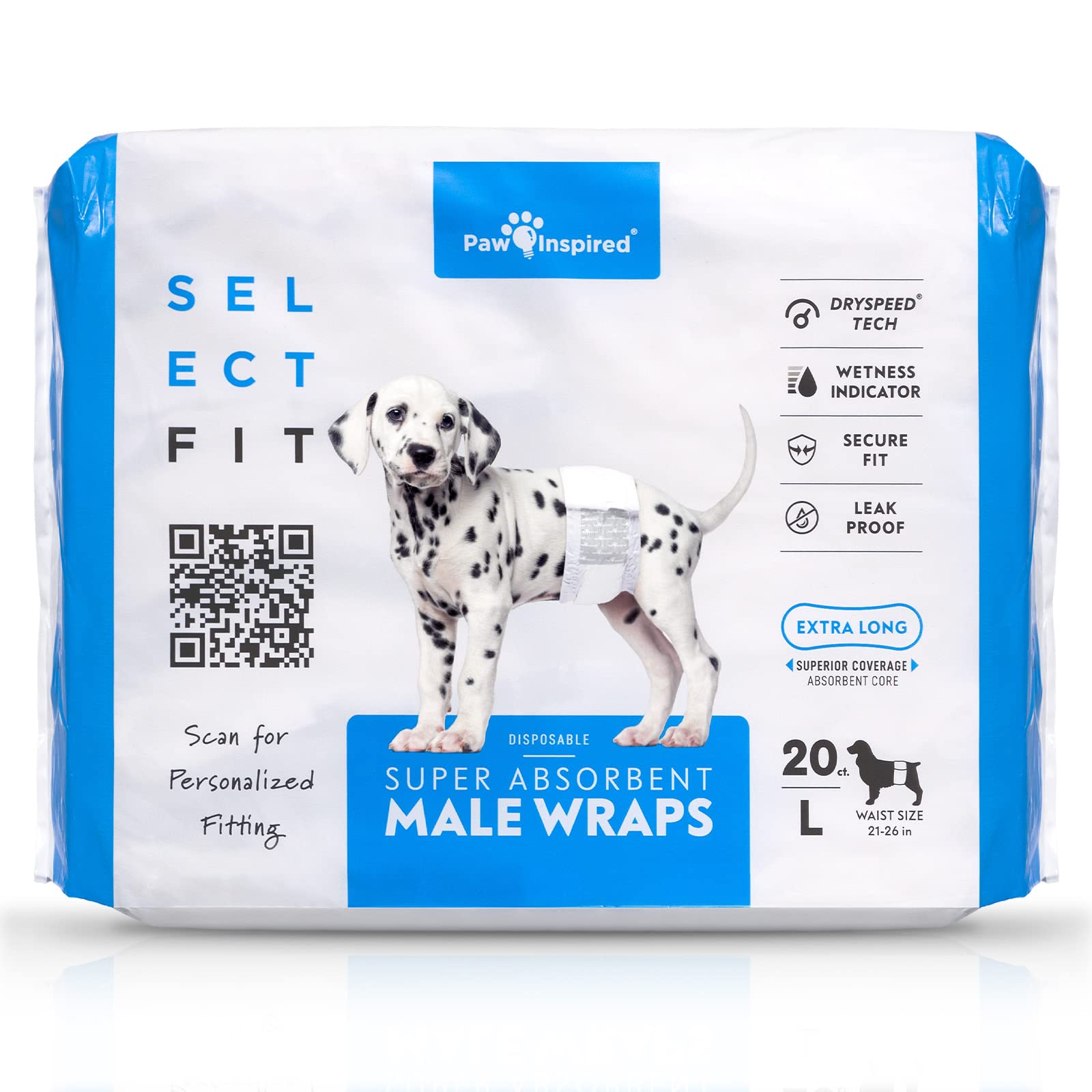 Paw Inspired Select Fit Male Dog Diapers, Disposable Male Wraps With Wetness Indicator| Belly Bands For Small, Medium, Large Dog