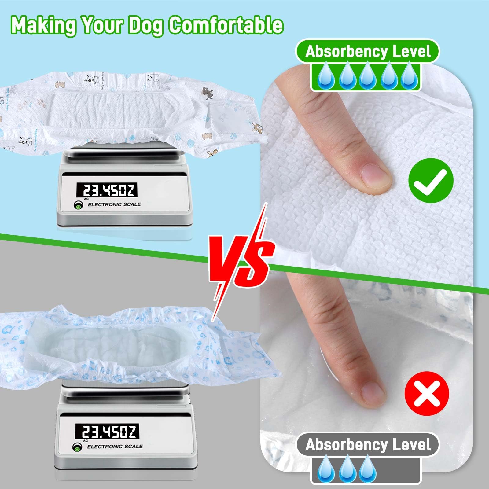 Dog Diapers Male Disposable Super Absorbent, 100 Count, Male Dog Wraps Leak Proof, Ultra Dry & Breathable, Large