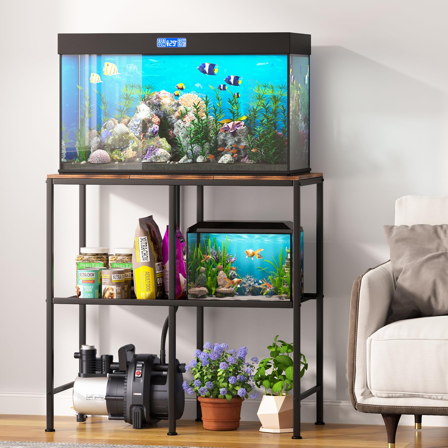20-29 Gallon Fish Tank Stand, Aquarium Stand with 2-Tier Storage Shelves, 31.5   L x 15.7W, 6-Leg Metal Frame for Reptile Breede