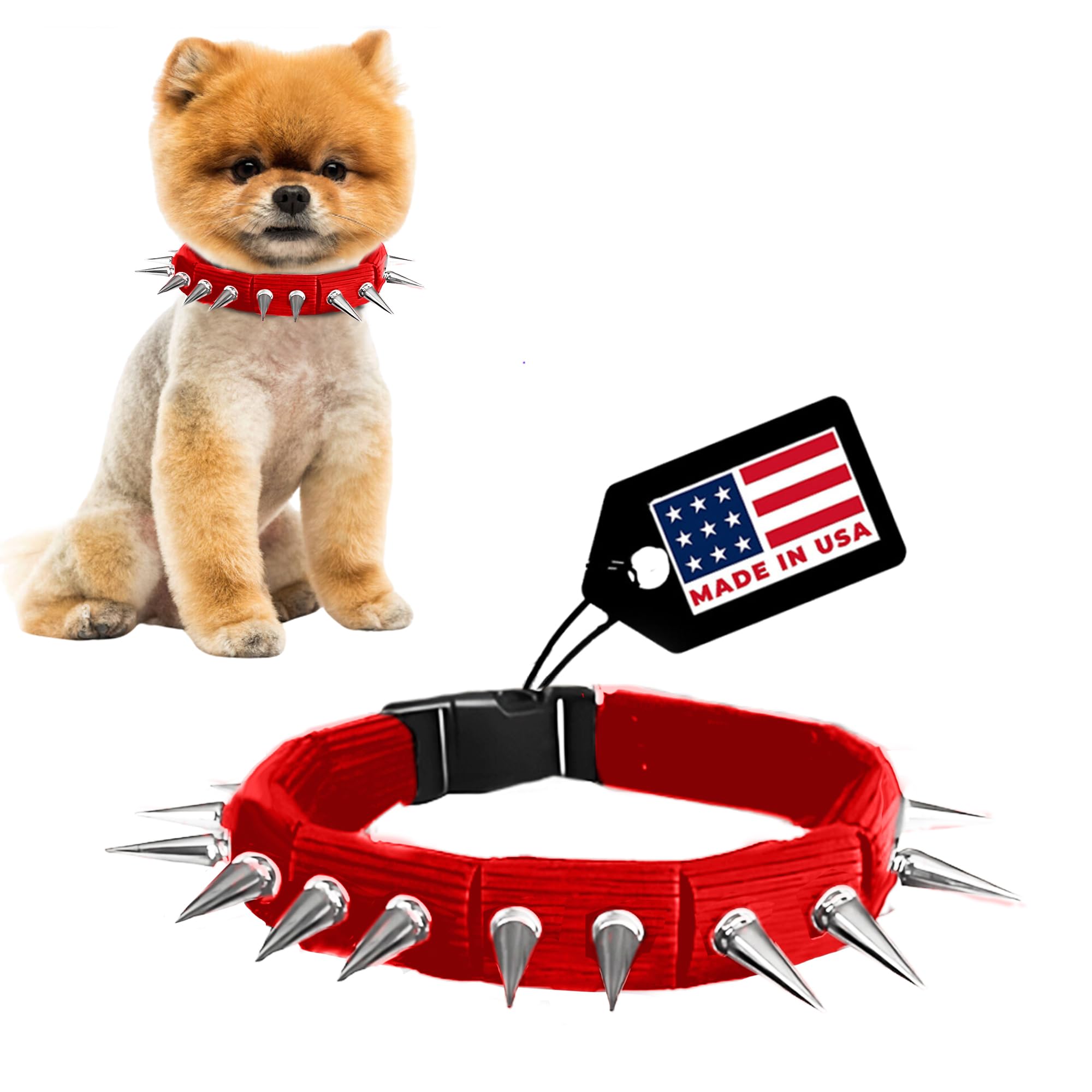 Coyotecollar Spiked Dog Collar - Red Large Spike Collar, Adjustable, For Dogs And Coyotes