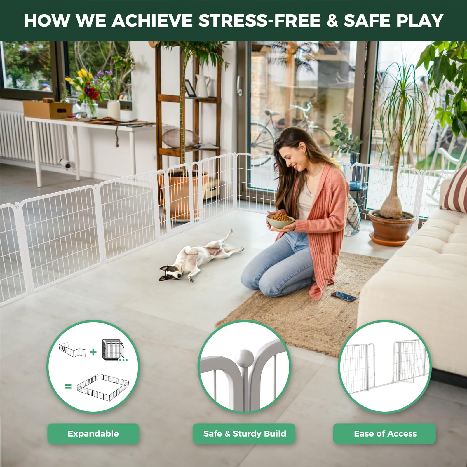FXW Homeplus 32 Indoor Dog Playpen - 12 Panels, Safe & Stress-Free, Ideal for Puppies & Small Dogs, White - Patented Design