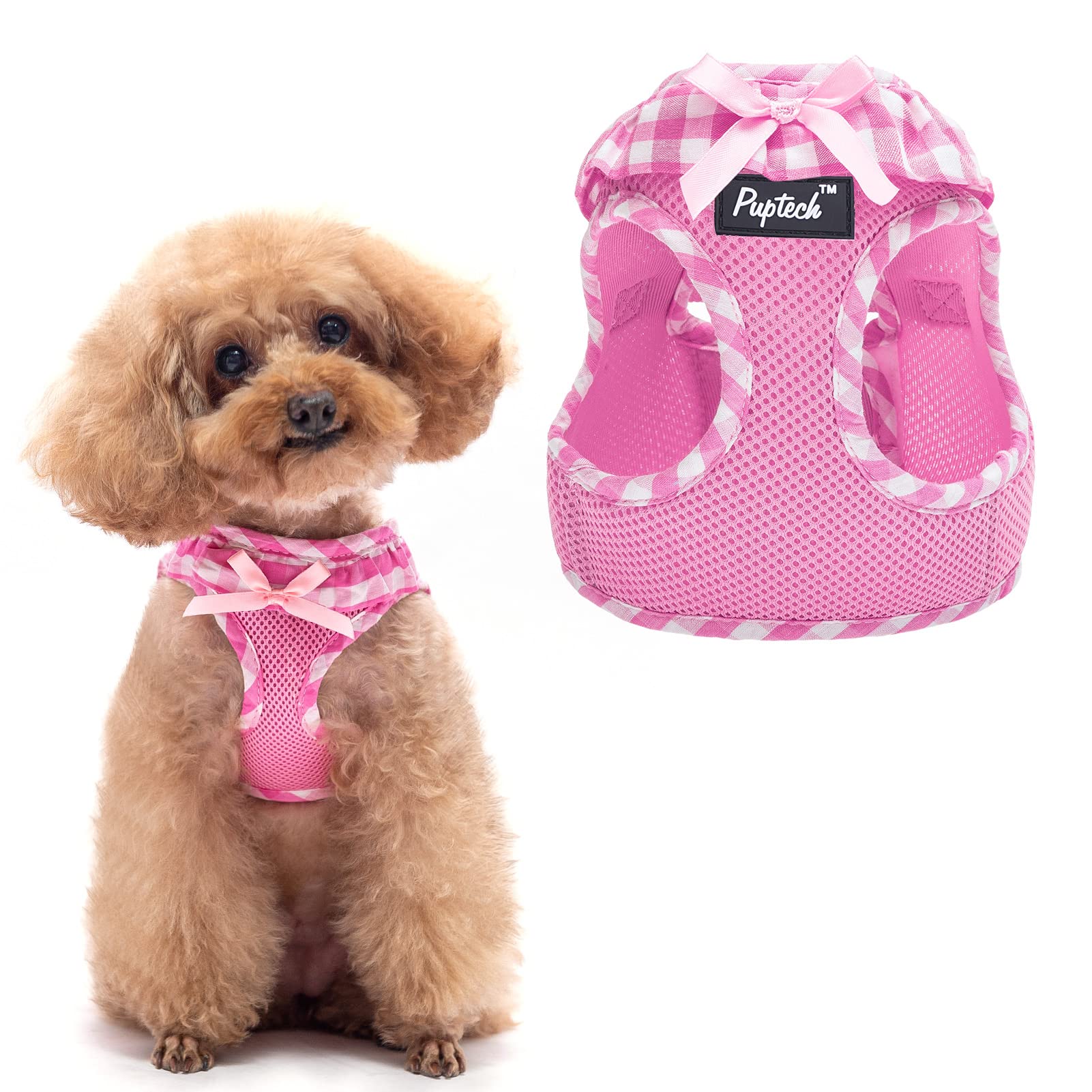 Pupteck Small Dog Harness No Pull Step-In Puppy Cat Harness Soft Mesh For Girls, Pink Xxs