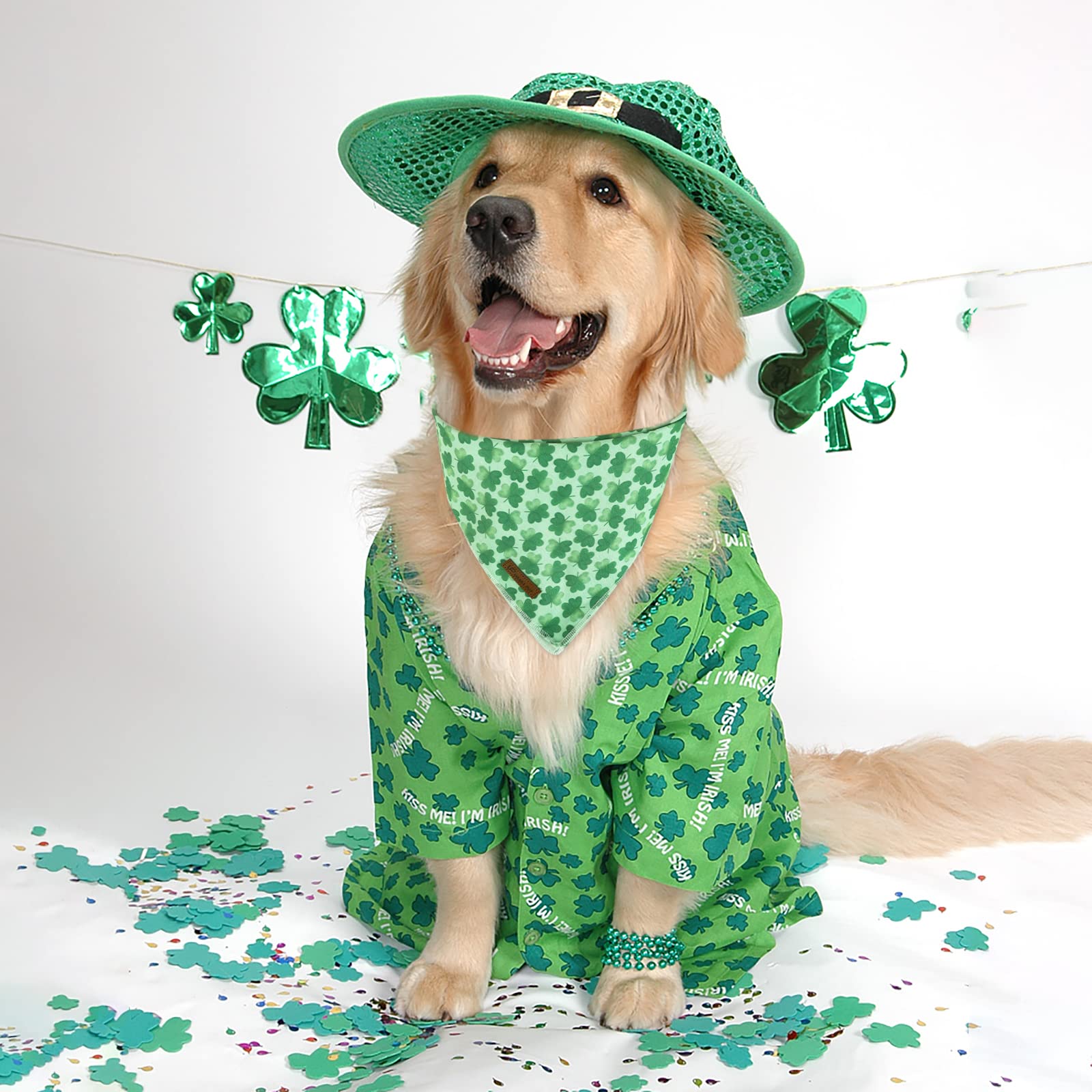 Up Urara Pup St. Patrick'S Day Dog Bandana, Shamrock Triangle Bid Scarf For Small/Medium Dogs, Cotton Kerchief - Green Shamrock