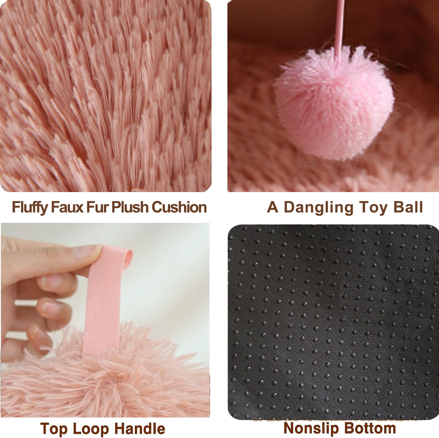 Cat Bed Cave, Cat Houses For Indoor Cats, Soft Plush Fur Kitten Bed, Fluffy Pet Cave Non-Slip, Anti Anxiety For Small Dogs Kitte