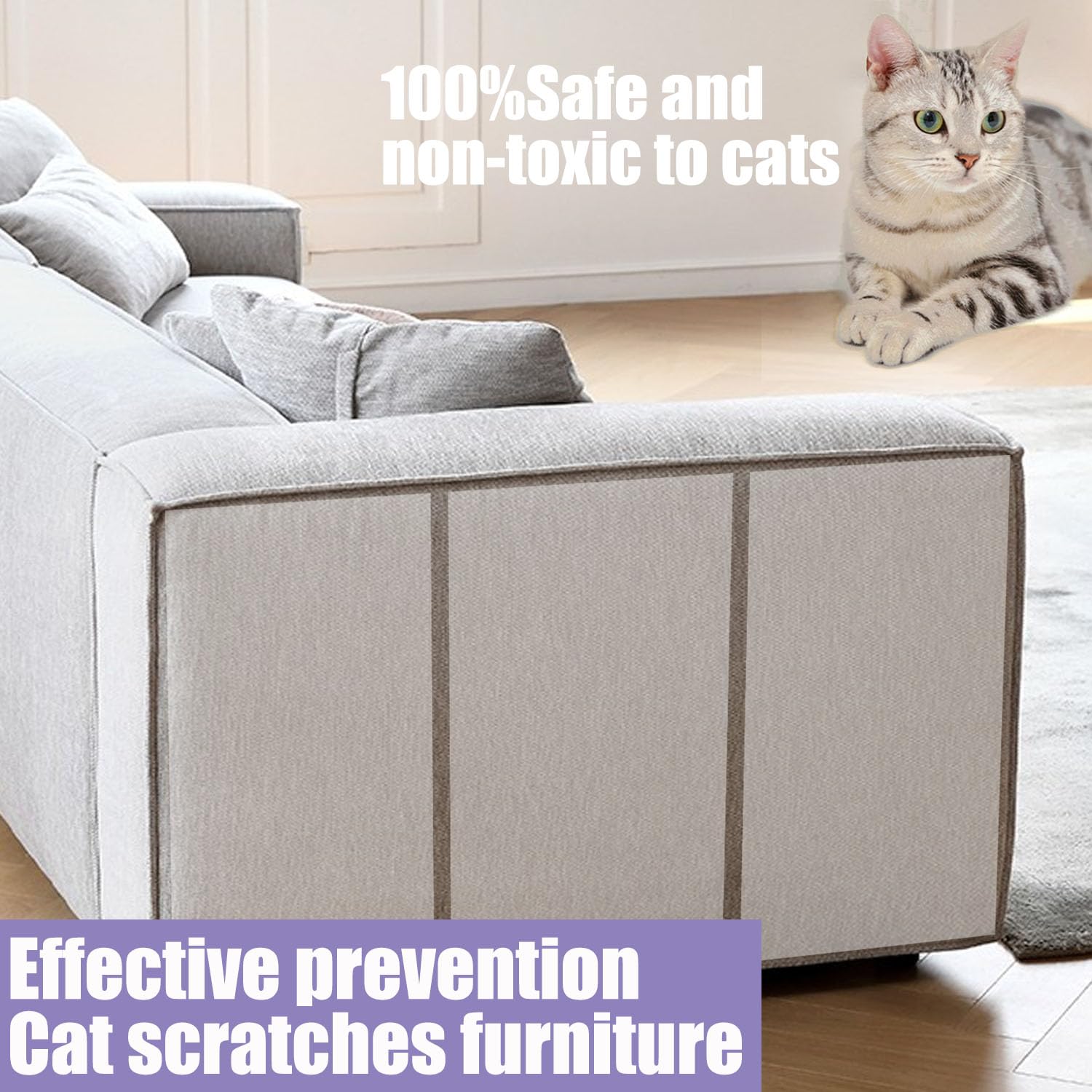 Chuangseed Anti Cat Scratch Tape, 4' X 30Yds, Transparent, Double Sided, Furniture Protector, Pet Safe, Easy Installation, One Year Warranty