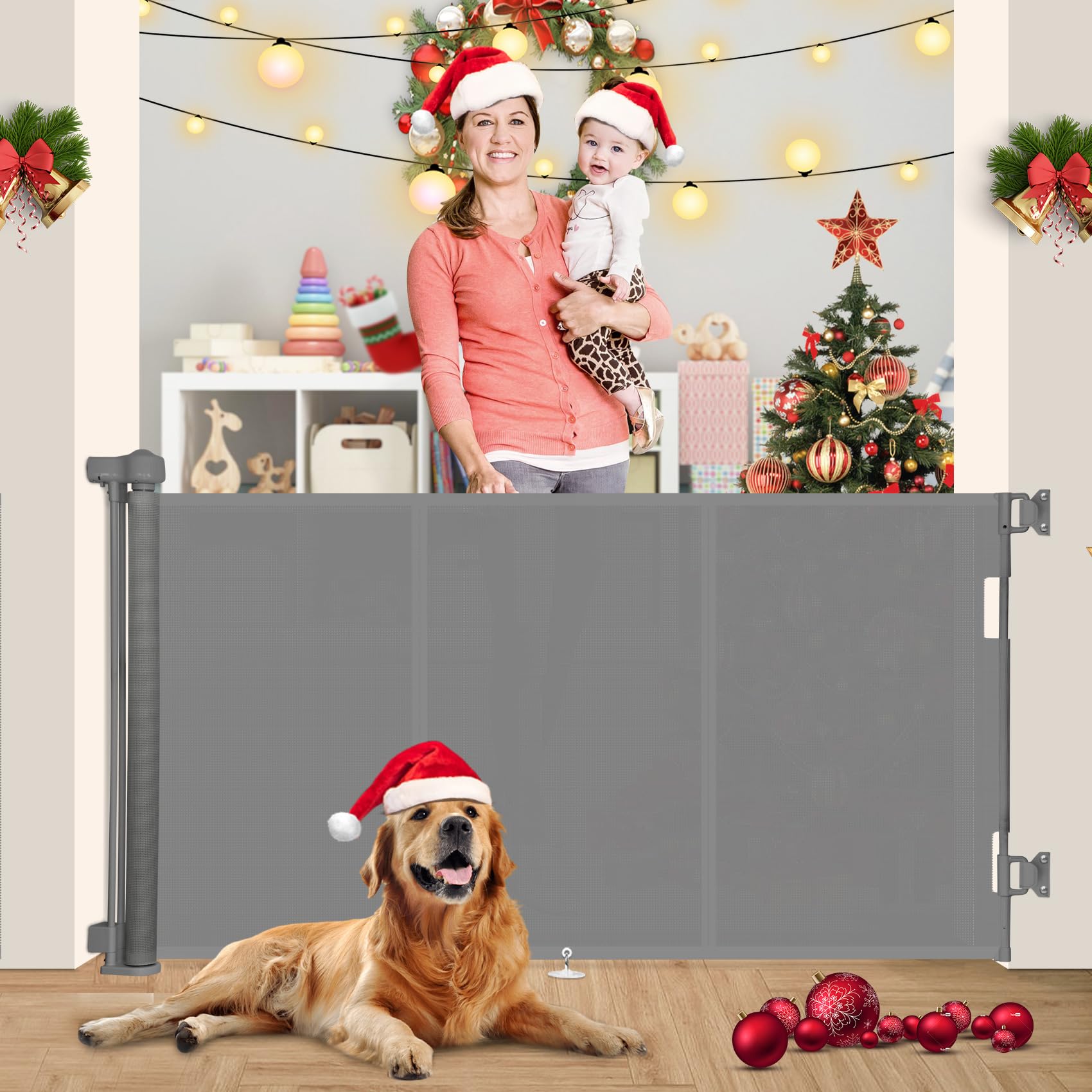 Miumoon Upgrade 71' Retractable Baby Gates With Reinforced Strip Design To Prevent Crawling Through, 34' Tall Retractable Gate For Baby And Pet, 6 Ft Baby Gates For Stairs, Doorways, Hallways(Gray)