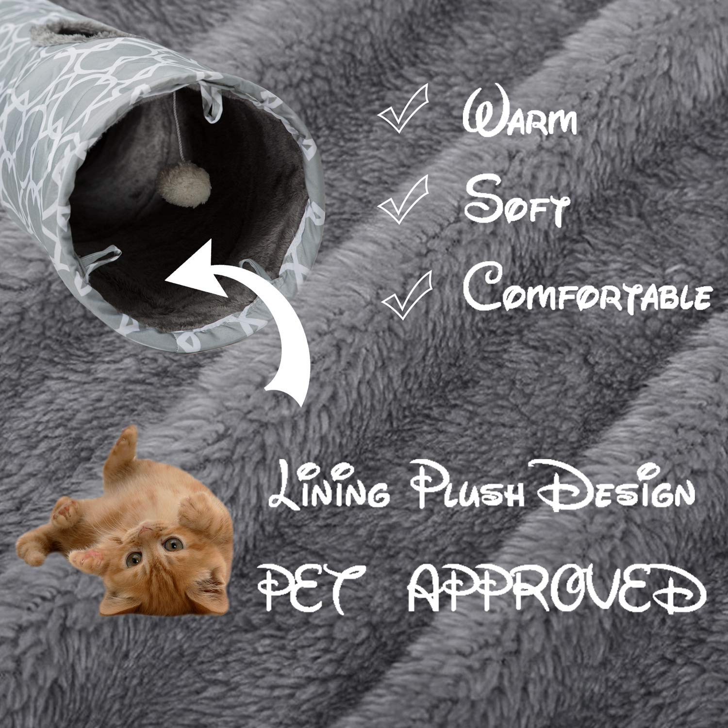 Luckitty Geometric Straight Cat Tunnel With Plush Inside,Cats Toys Collapsible Tunnel Tube With Balls, For Rabbits, Kittens, Fer