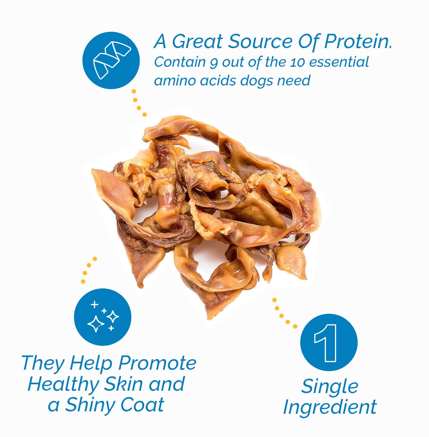 123 Treats Pig Ears Strips for Dogs - (16 Ounce) 100% Natural, Long Lasting & Highly Digestible Chew Treats, Single Ingredient,