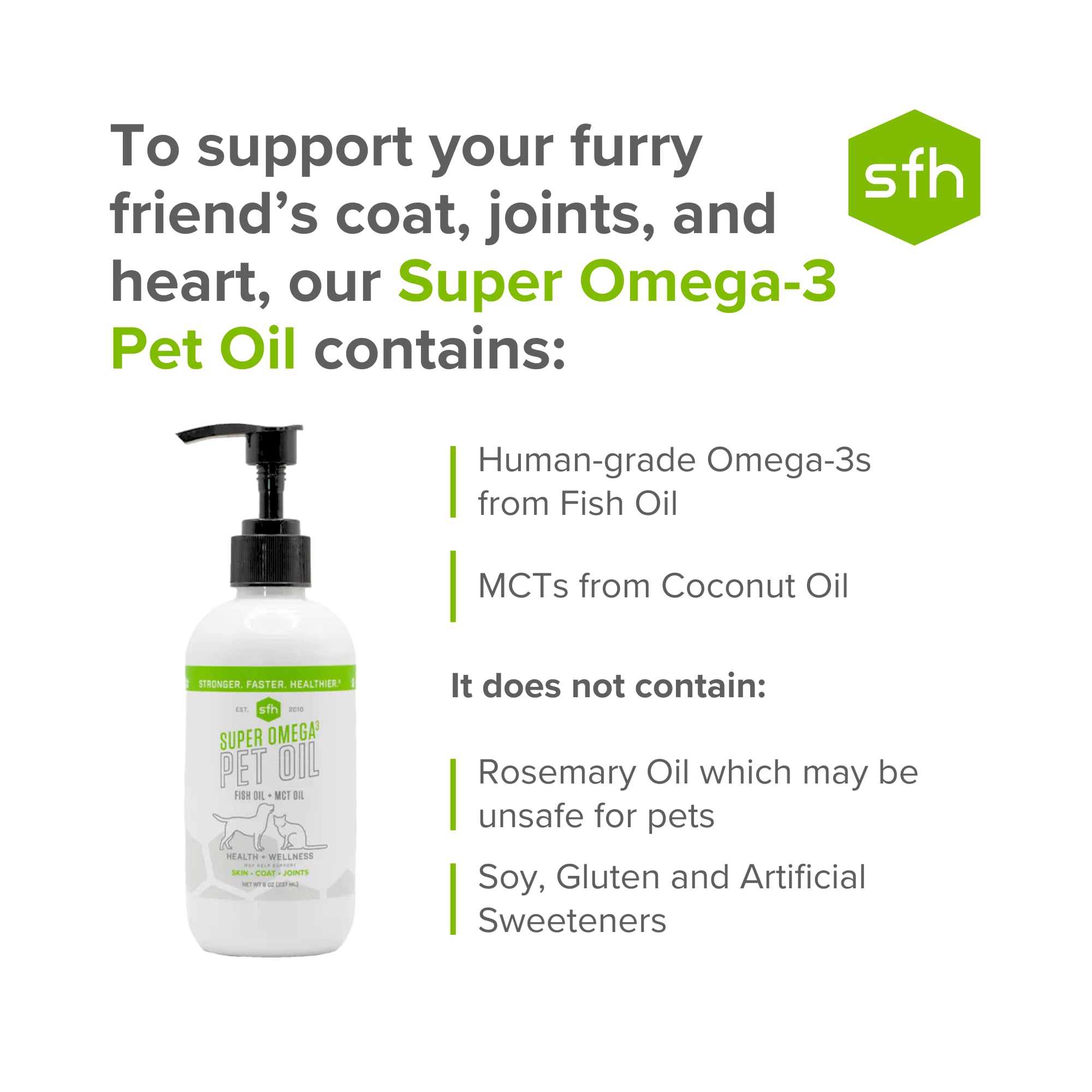 SFH Super Omega 3 + MCT Pet Oil | Fish Oil + Coconut Oil | for All Pets | Increases Energy, Supports Skin, Coat, Joint, Heart, a
