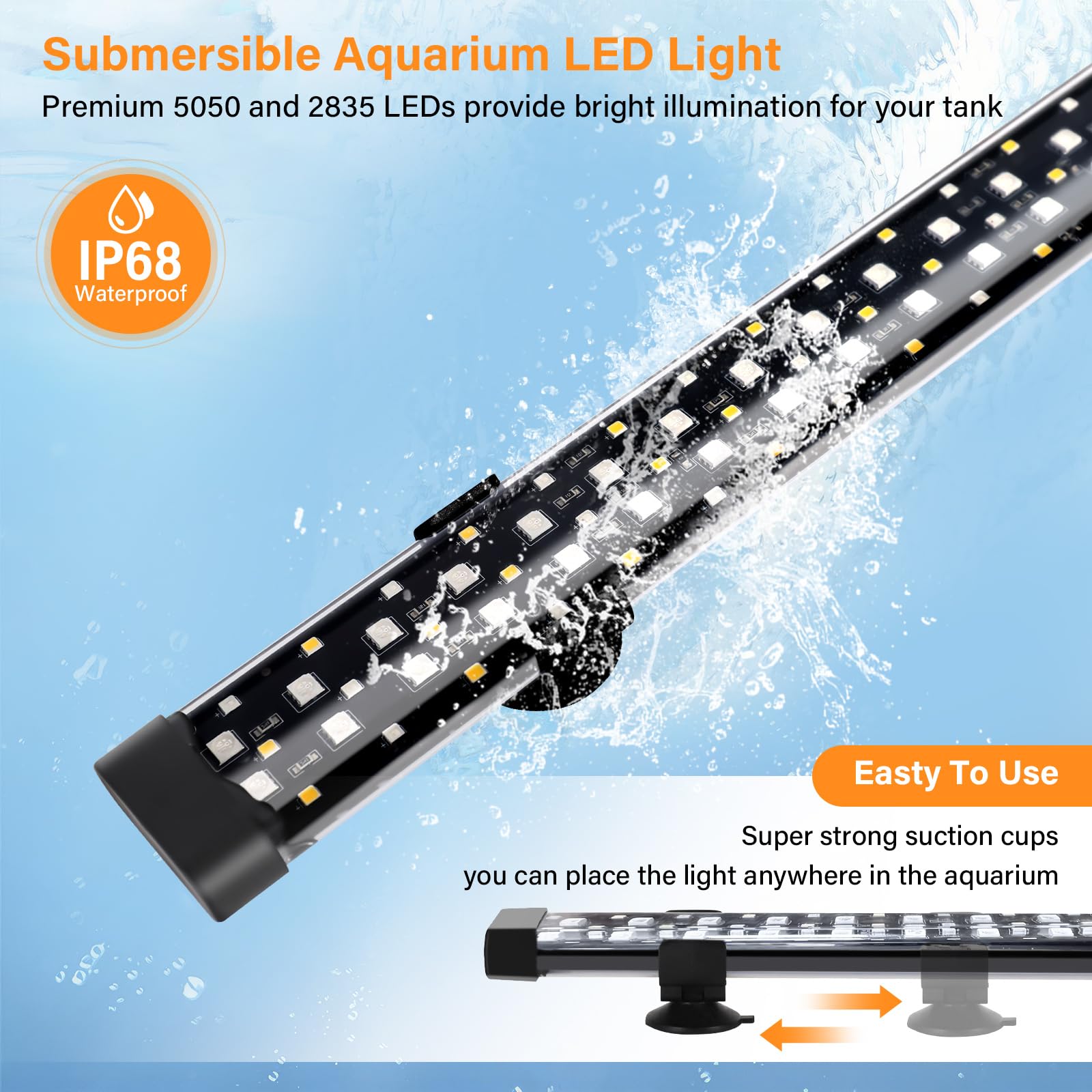 hygger Submersible LED Aquarium Light, 17W 19in 24/7 Mode Fish Tank Light with 5 Rows Beads, with Timer 9 Colors and Adjustable