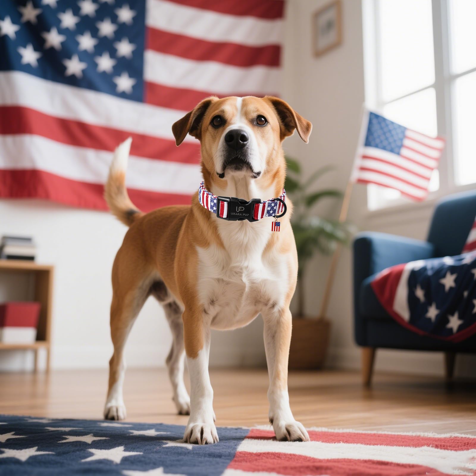 Up Urara Pup Flag Dog Collar, 4Th Of July Comfortable Cotton Dog Collars, American Flag Collar For Medium Girl Boy Dogs, Patriot