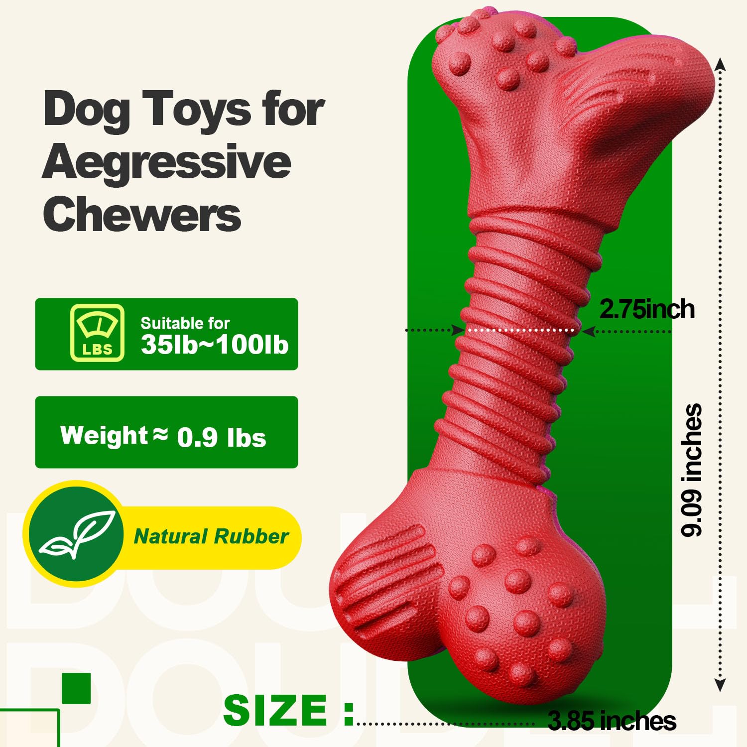 Doudele Dog Toys for Aggressive Chewers, Dog Toys for Medium Large Dogs, Natural Rubber Dog Chew Toys with Beef Flavor, Indestru