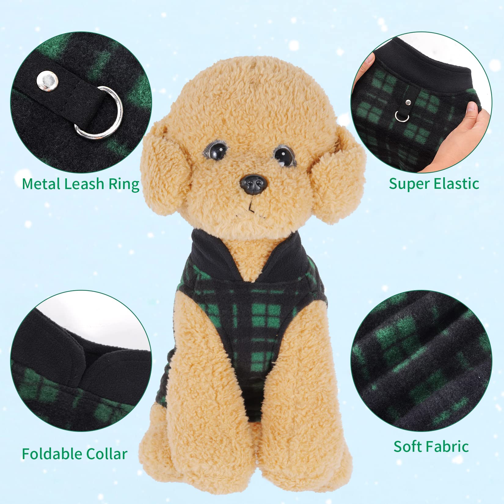 Rbenxia 4 Pieces Buffalo Plaid Dog Sweaters with Leash Ring Soft Fleece Vest Dog Pullover Warm Jacket Pet Dog Clothes Winter Dog