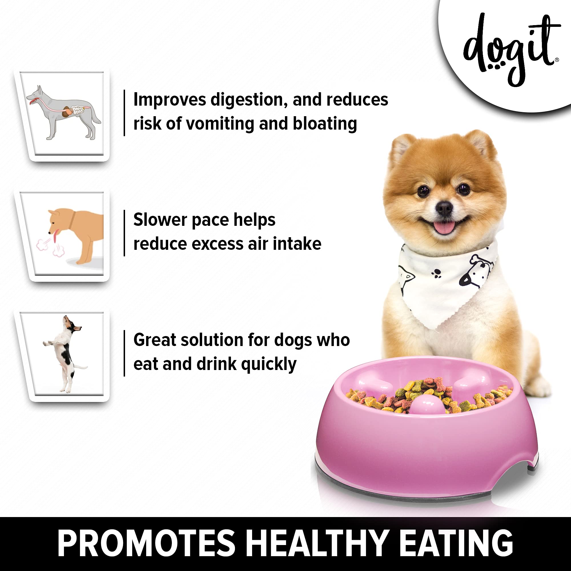 Dogit Dog Bowl Slow Feeder, Pink, Xs, Non-Slip Base, Easy To Clean, Promotes Healthy Eating