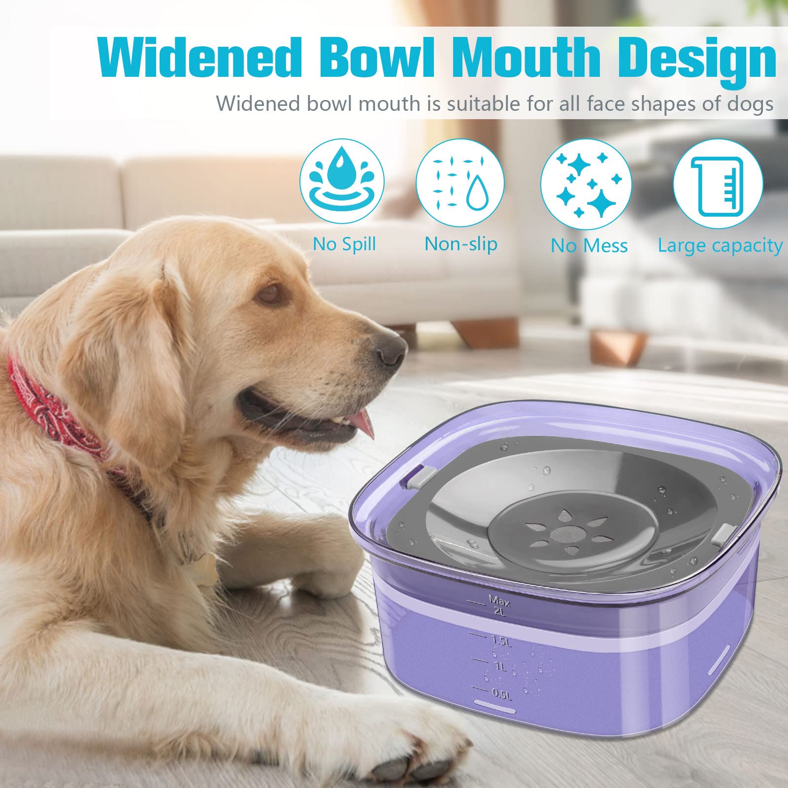 Upsky 70Oz Dog Water Bowl 2L No Spill Dog Bowl Large Capacity Spill Proof Slow Water Feeder, No Splash Dog Bowl Pet Water Dispen