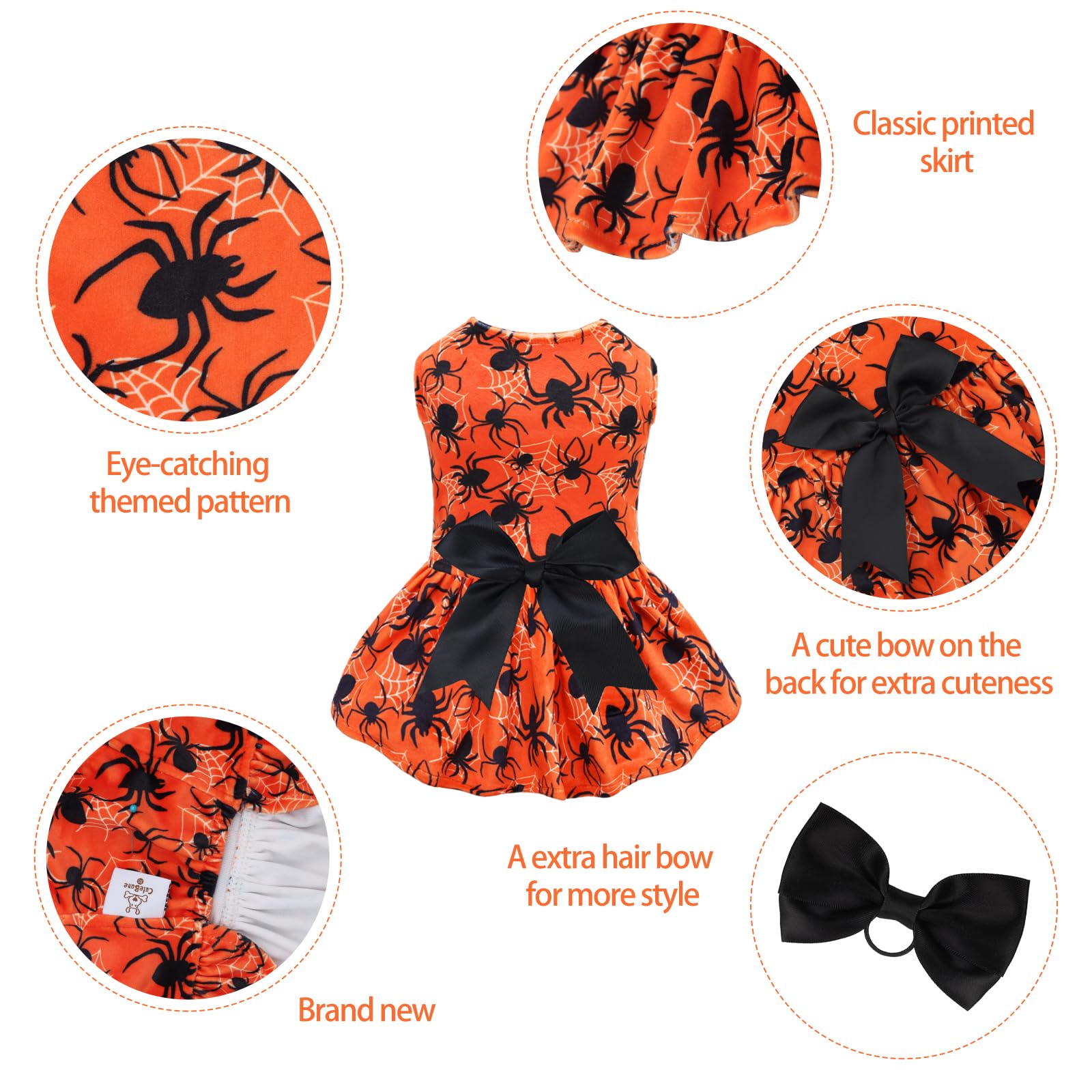 Cutebone Halloween Dog Dresses Velvet Holiday Small Dogs Clothes Onesie Pet Apparel Girl Puppy Skirt With Bow Hair Rope Cva46Xs