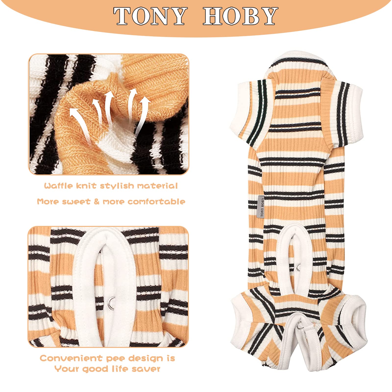TONY HOBY Male Dog Pajamas, Cotton 4-Legged Jumpsuit, Large, Brown Stripe for Small Medium Dogs, Model DC009105