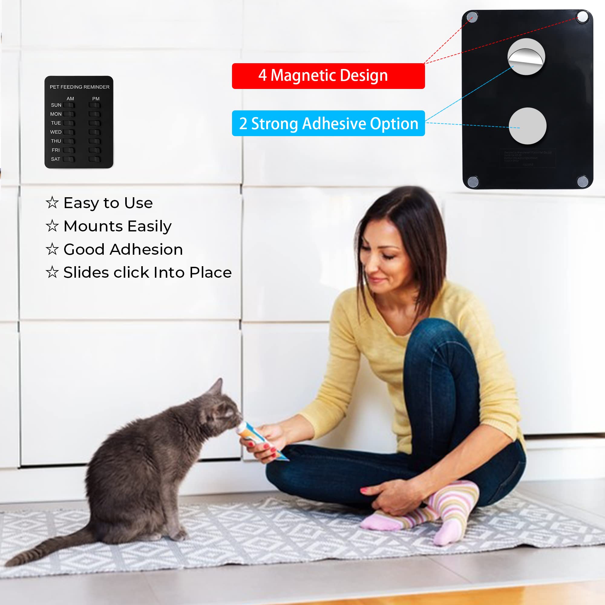 Yarkor Pet Feeding Reminder Magnetic Reminder Sticker, Daily Indication Chart Feed Your Pets, Easy To Stick On Any Smooth Surfac