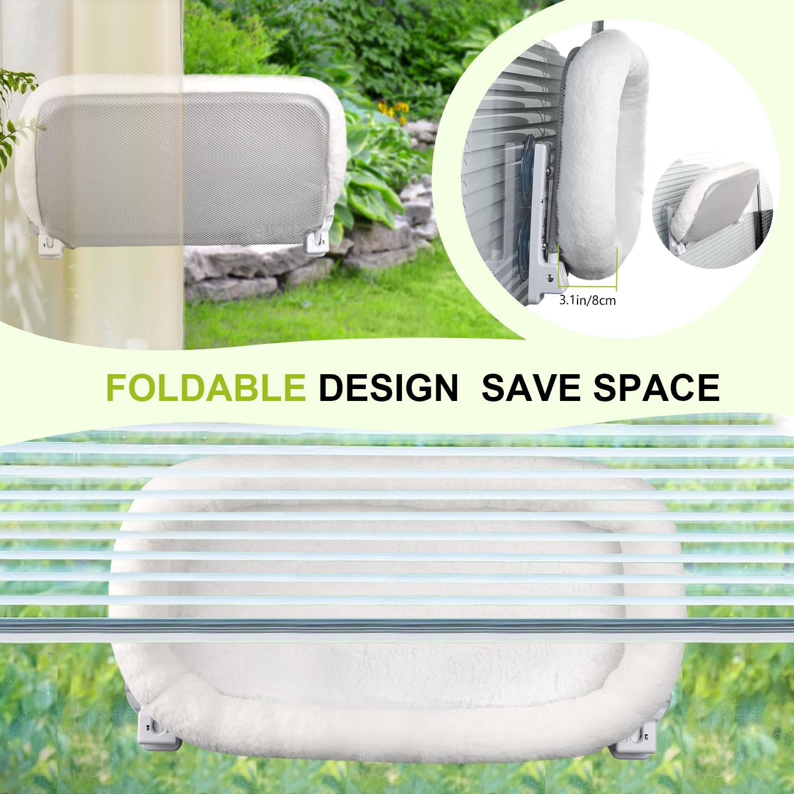 Cat Window Perch, Cordless Cat Hammock, Foldable Cats Window Bed For Large Cats With 4 Strong Suction Cups, Solid Metal Frame An