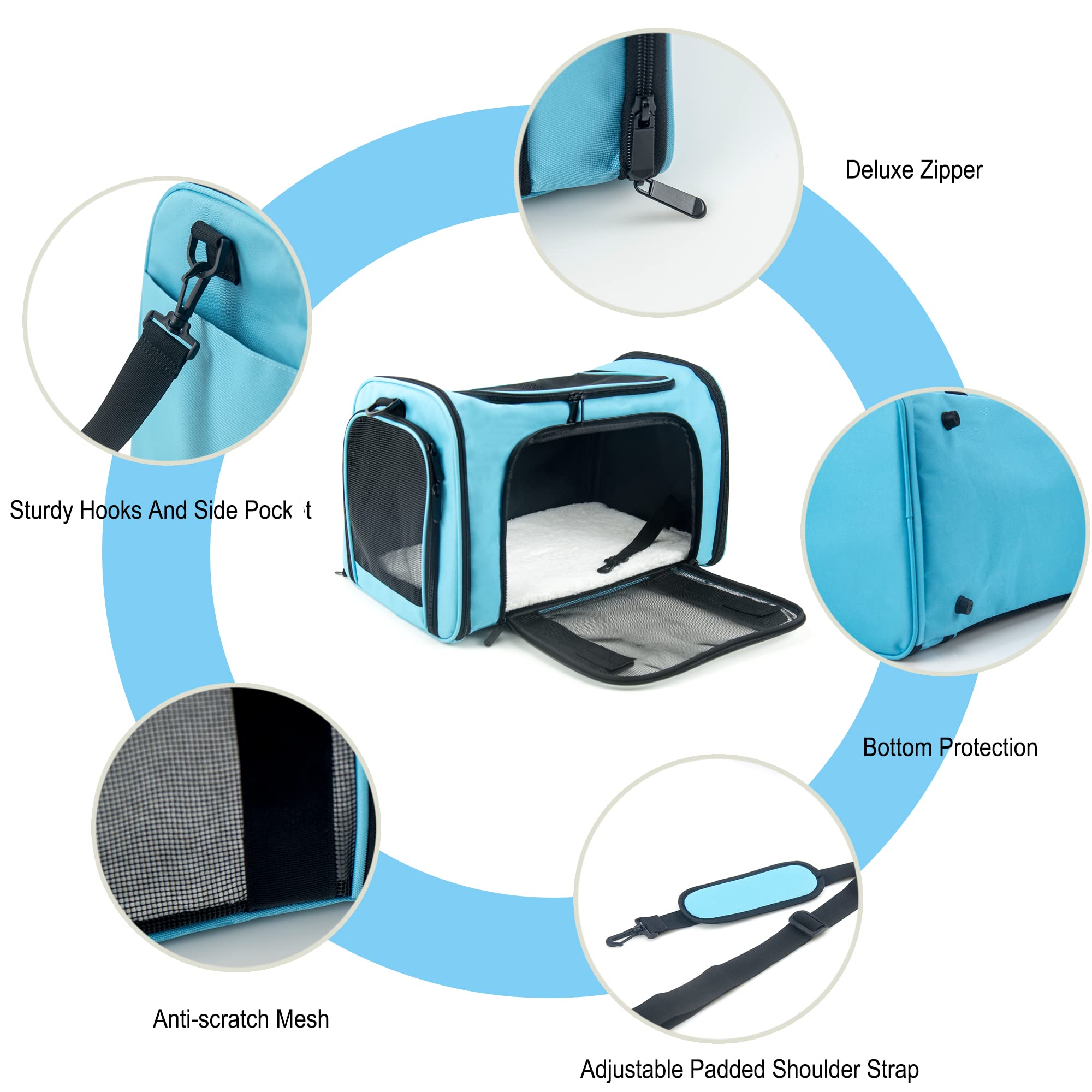 Nextfri Soft Sided Carrier For Small Medium Cats Dogs,Removable Pad Collapsible Travel Pet Carrier Large Blue