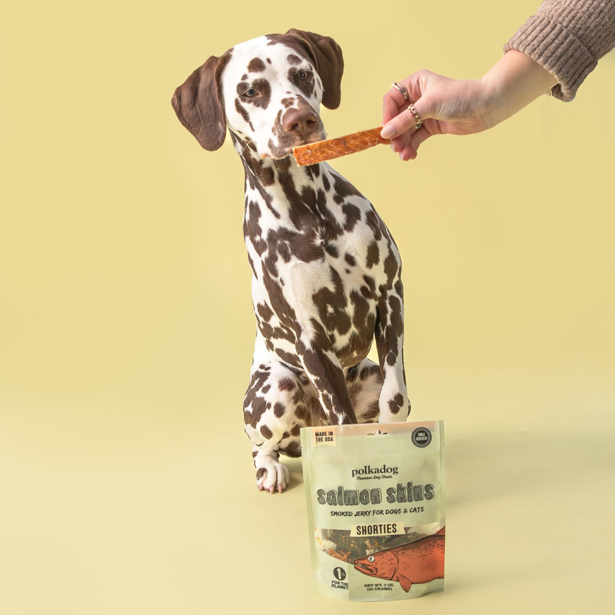 Polkadog Salmon Skins Shorties - All-Natural Dog Treats - Made in USA, Single Ingredient, Omega-3 Rich, Grain-Free & Hypoallerge