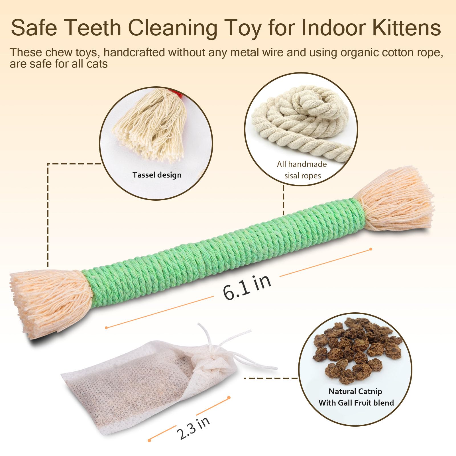 Retro Shaw Kitten Toys Cat Chew Ropes 6 Pack, Kitten Teething Toys For Indoor Cats Kitty,Catnip Kicker Sticks,Safe Cat Chew Dent