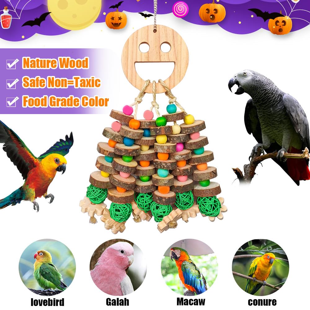 Wqy Groceryshop Large Parrot Toys, Multi-Color Wooden Block With Halloween Shape Bird Chewing Toy For Macaws, Cockatoos, African