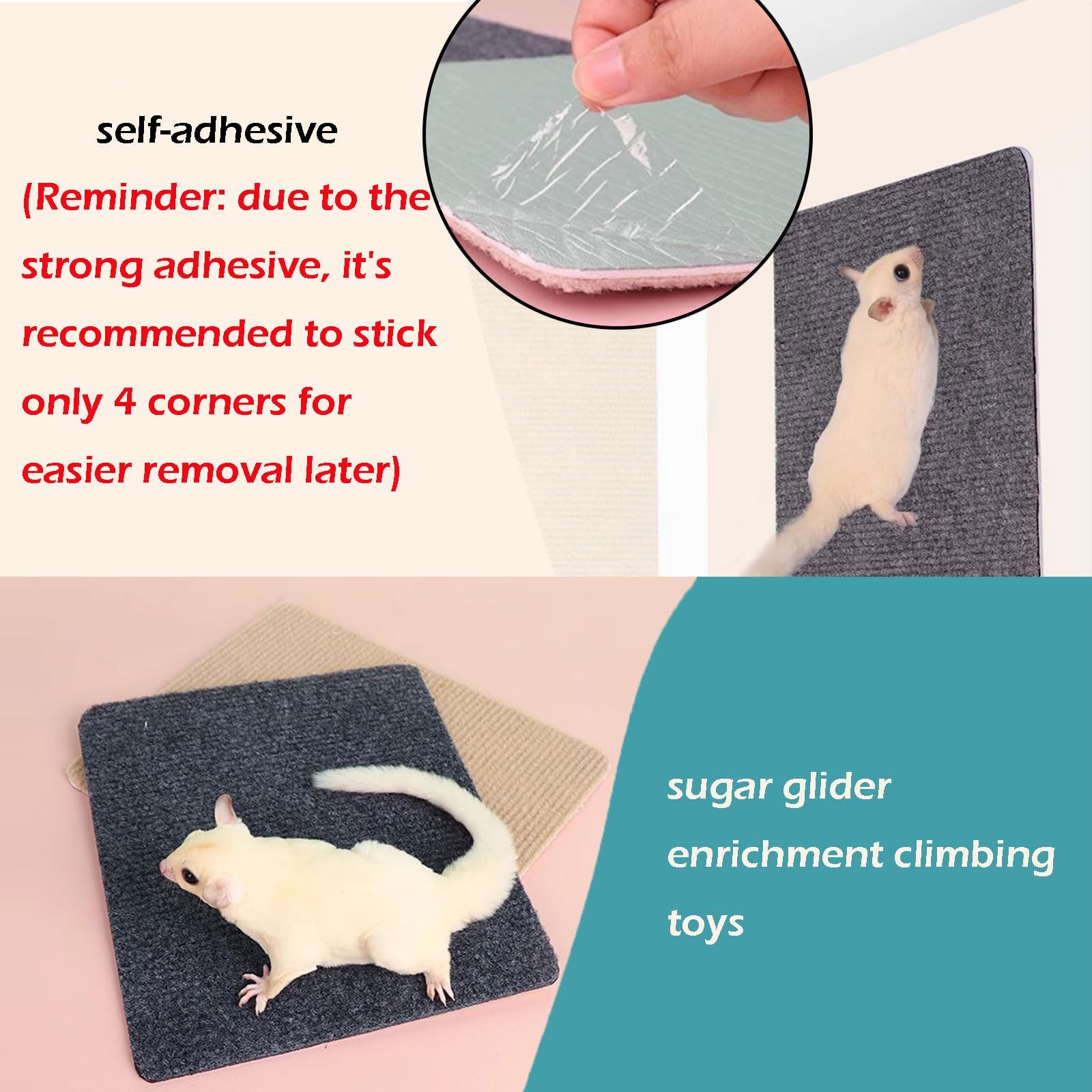 Sugar Glider Toys, Sugar Glider Climbing Mats, Self-Adhesive Cage Accessories For Sharpening Claws, Small Pets Enrichment Toys S