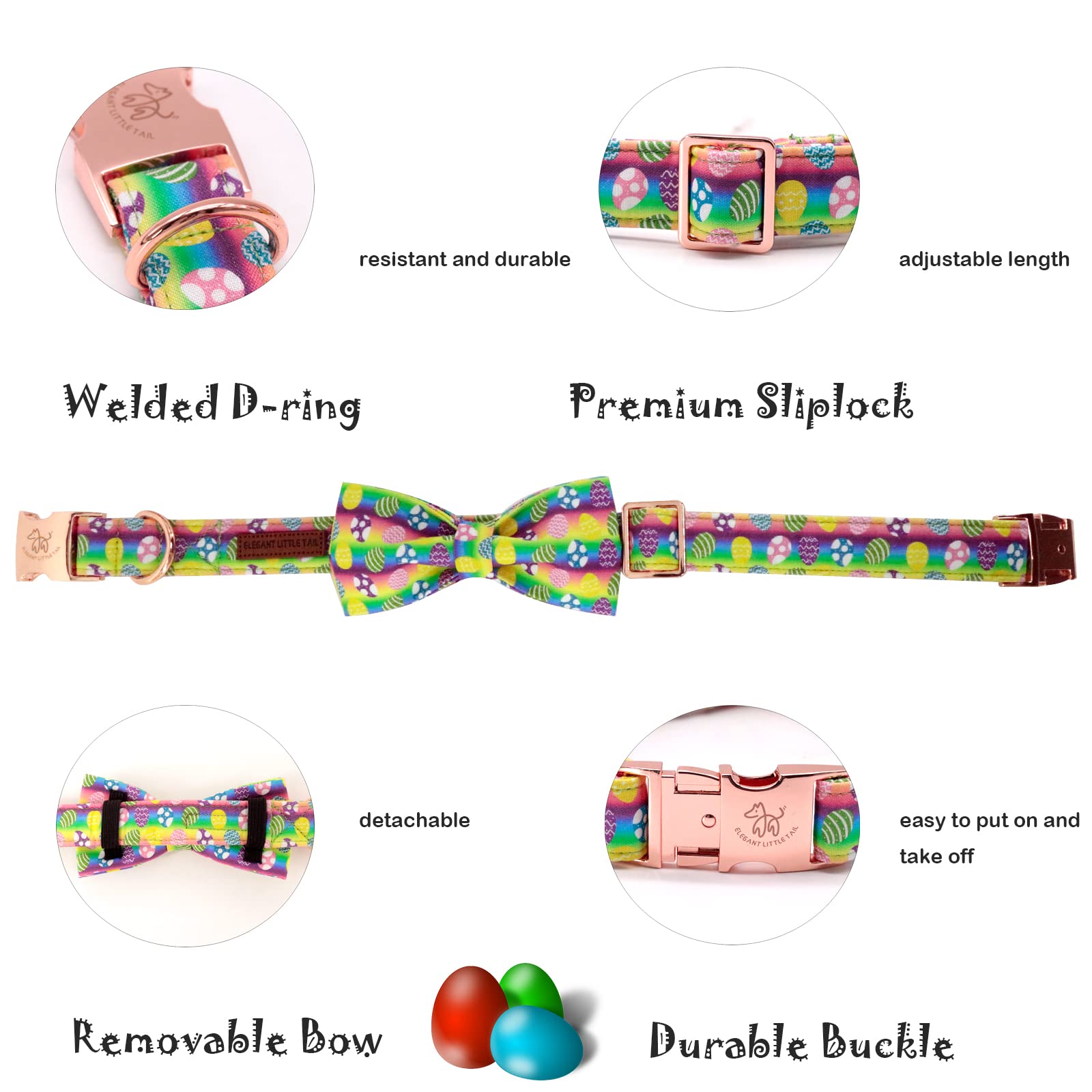 Elegant Little Tail Dog Collar With Bow, Easter Bow Tie Dog Collar, Cute Dog Bowtie Pet Gift Dog Collar For Large Dogs