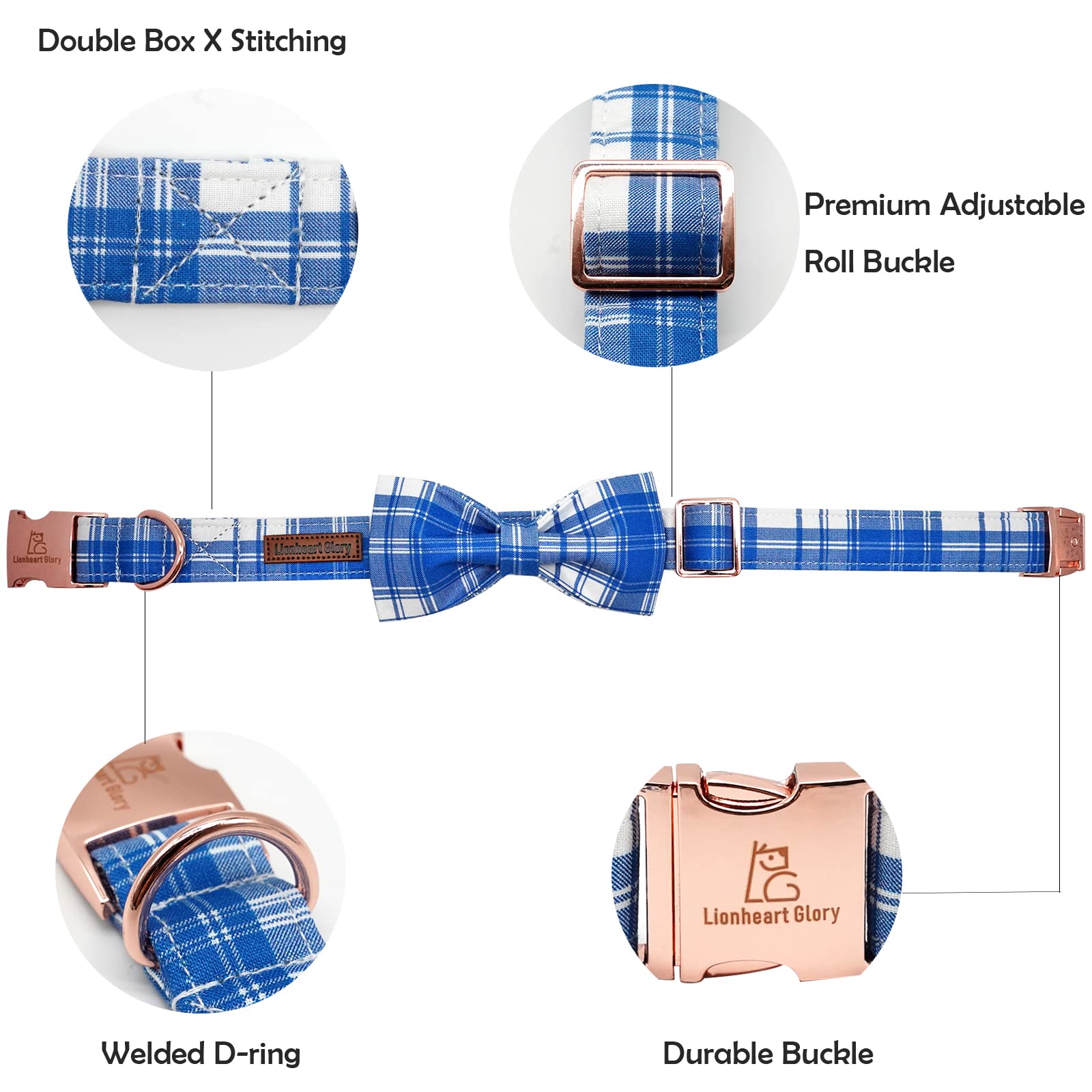 Lionheart Glory Dog Collar, Boy Dog Collar Bowtie Blue Adjustable Dog Bowtie Collar Bows Dog Collar For Medium Dogs